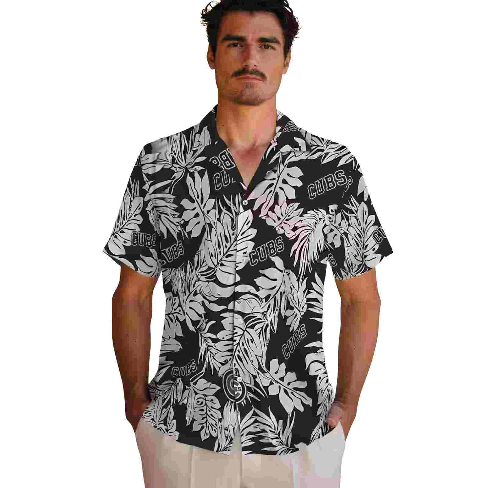 chicago cubs monstera leaf pattern black hawaiian shirt fashion forward