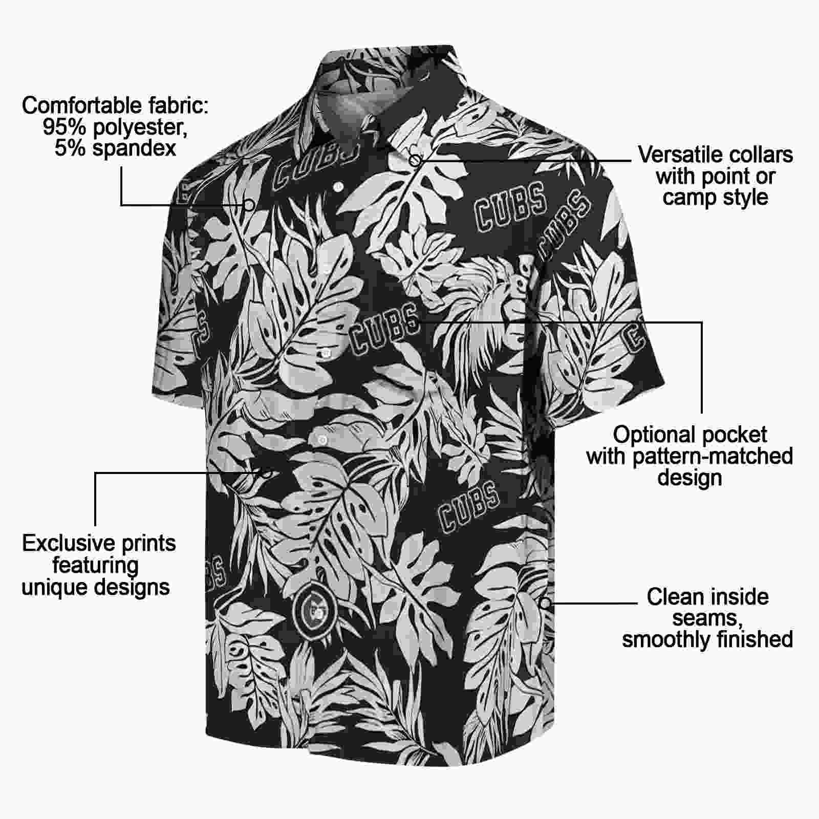 chicago cubs monstera leaf pattern black hawaiian shirt new arrival