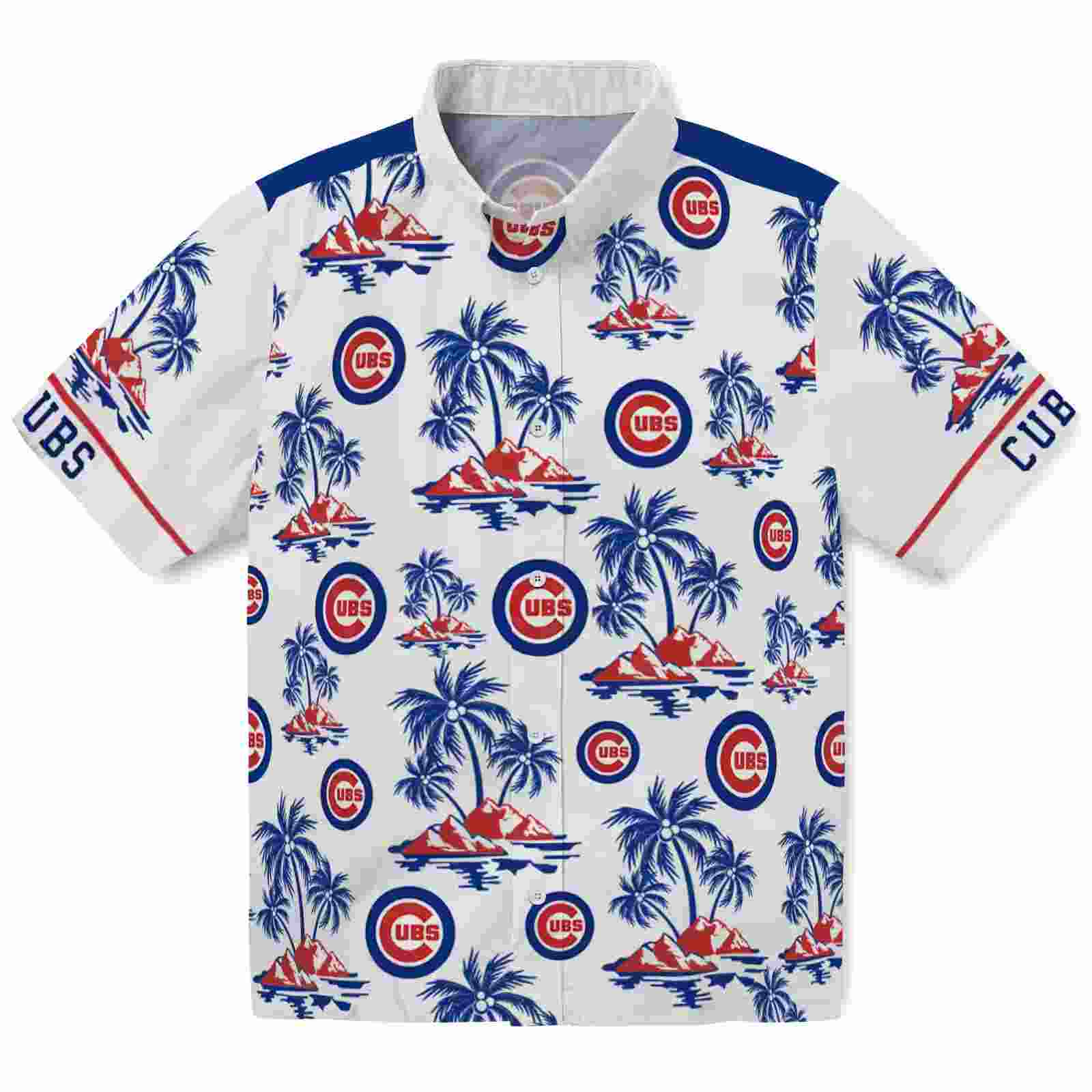 Chicago Cubs Palm Island Print Blue White Hawaiian Shirt