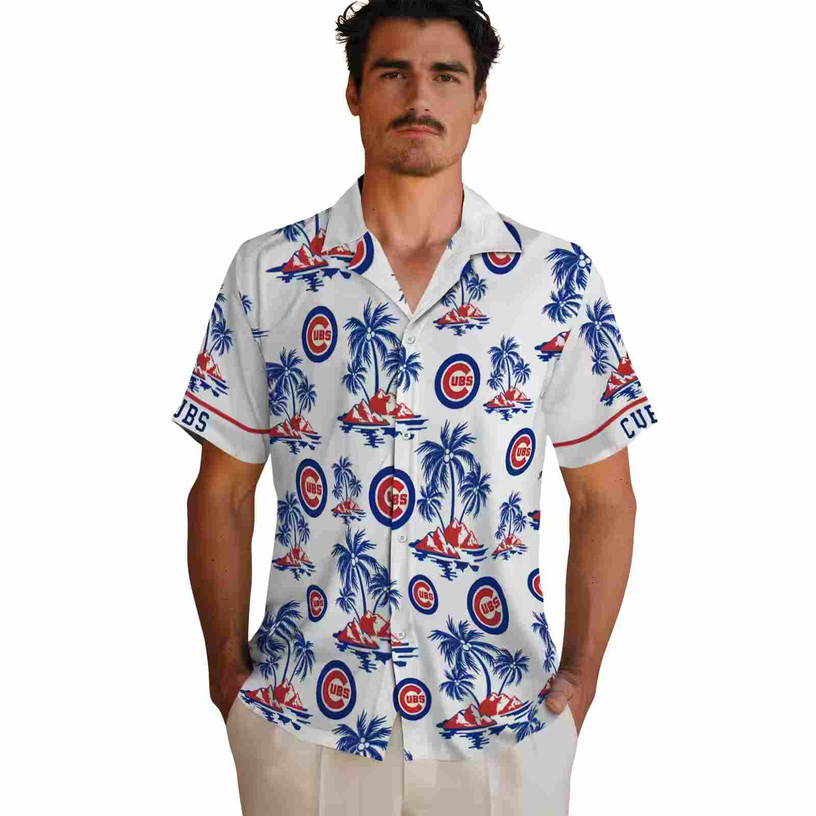 chicago cubs palm island print blue white hawaiian shirt fashion forward