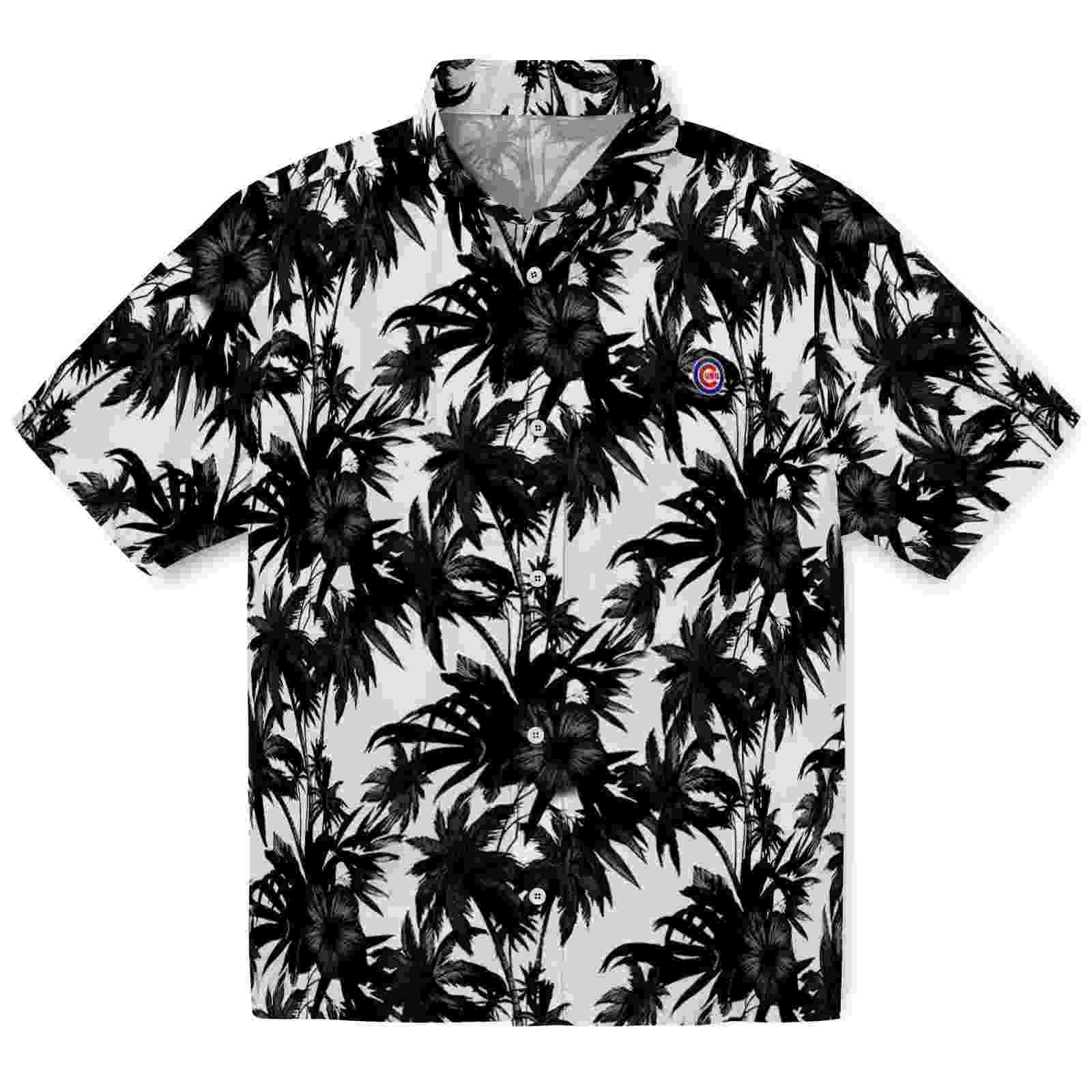 Chicago Cubs Palm Motifs Black White Hawaiian Shirt