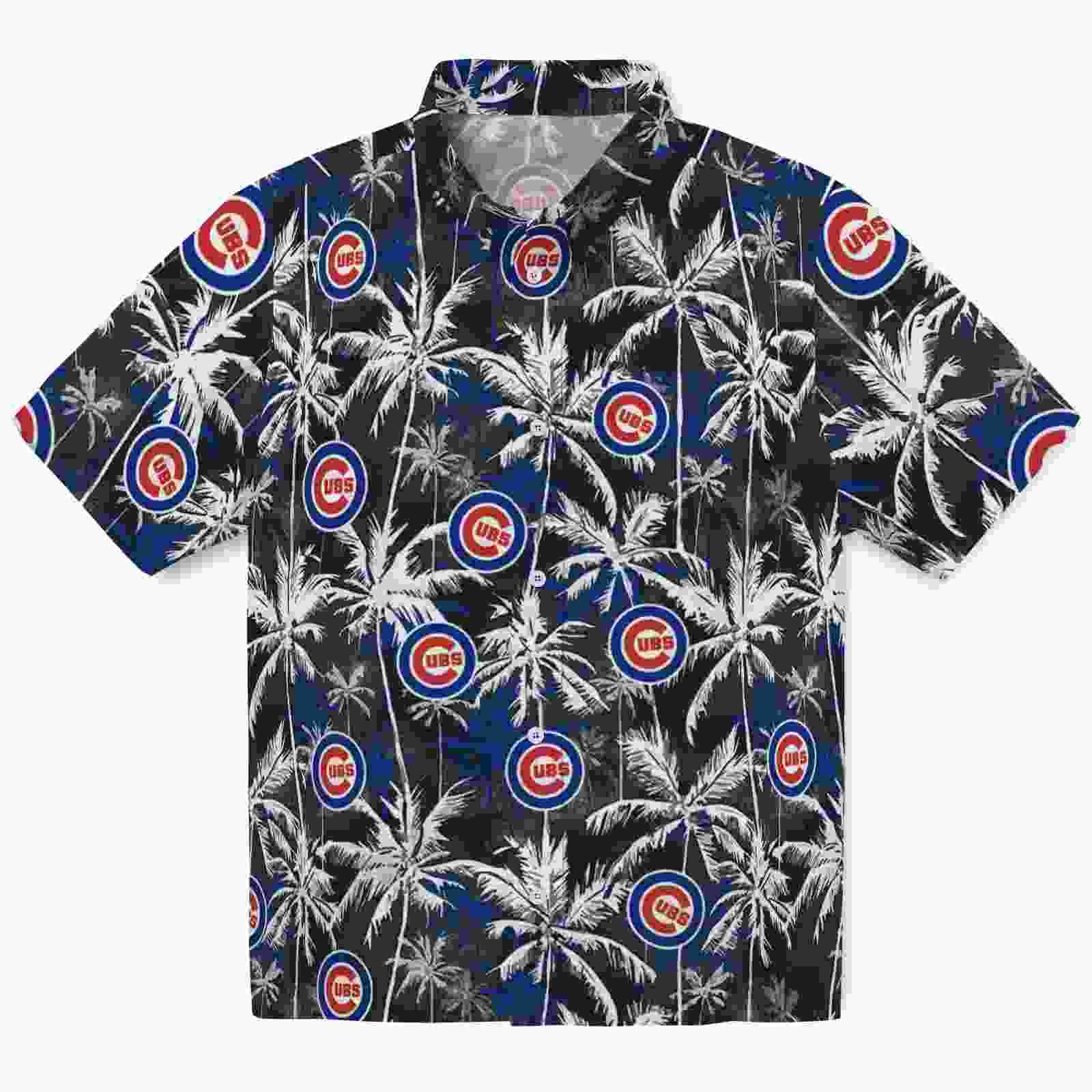 Chicago Cubs Palm Pattern Blue Black Hawaiian Shirt