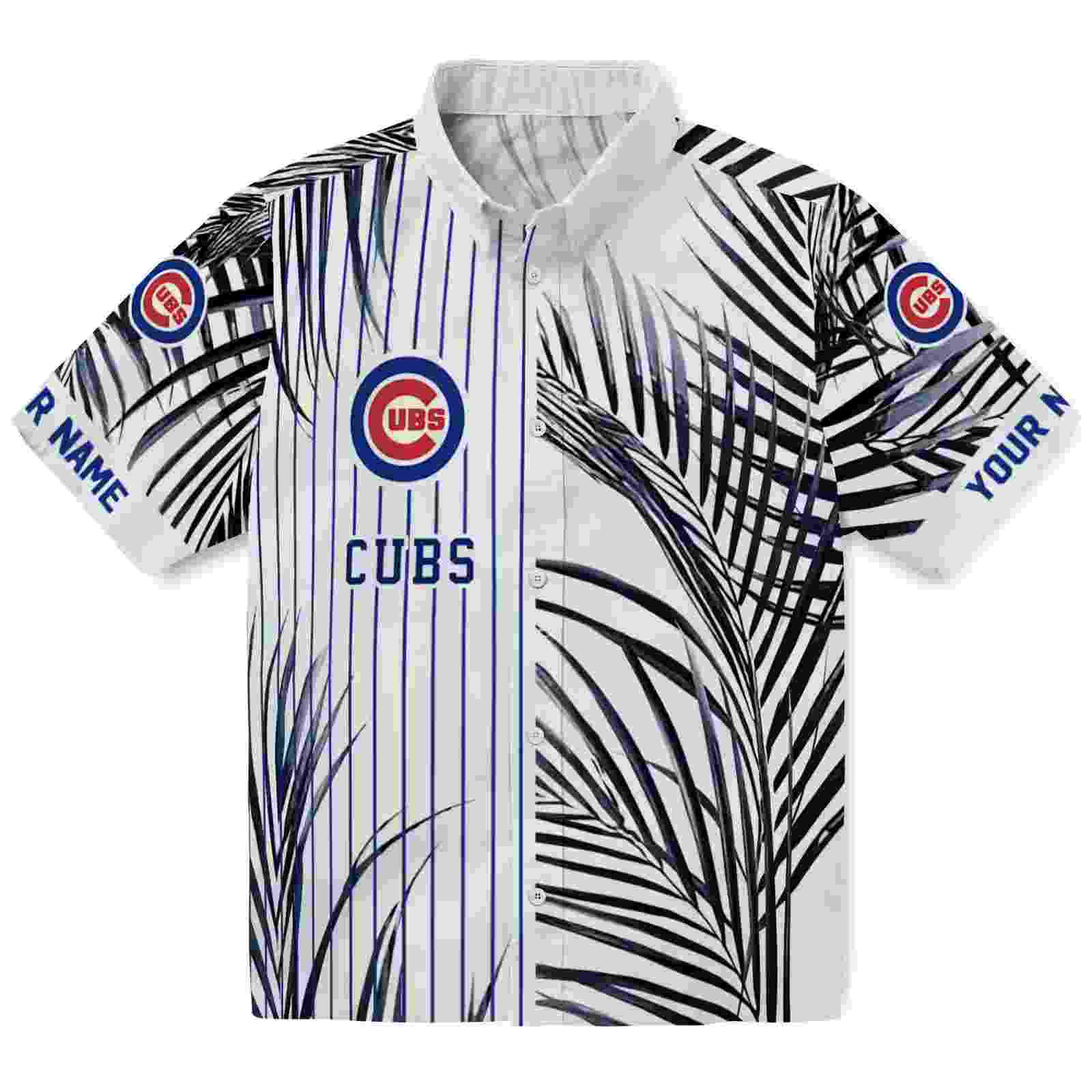 Chicago Cubs Palm Stripes Blue Black White Hawaiian Shirt