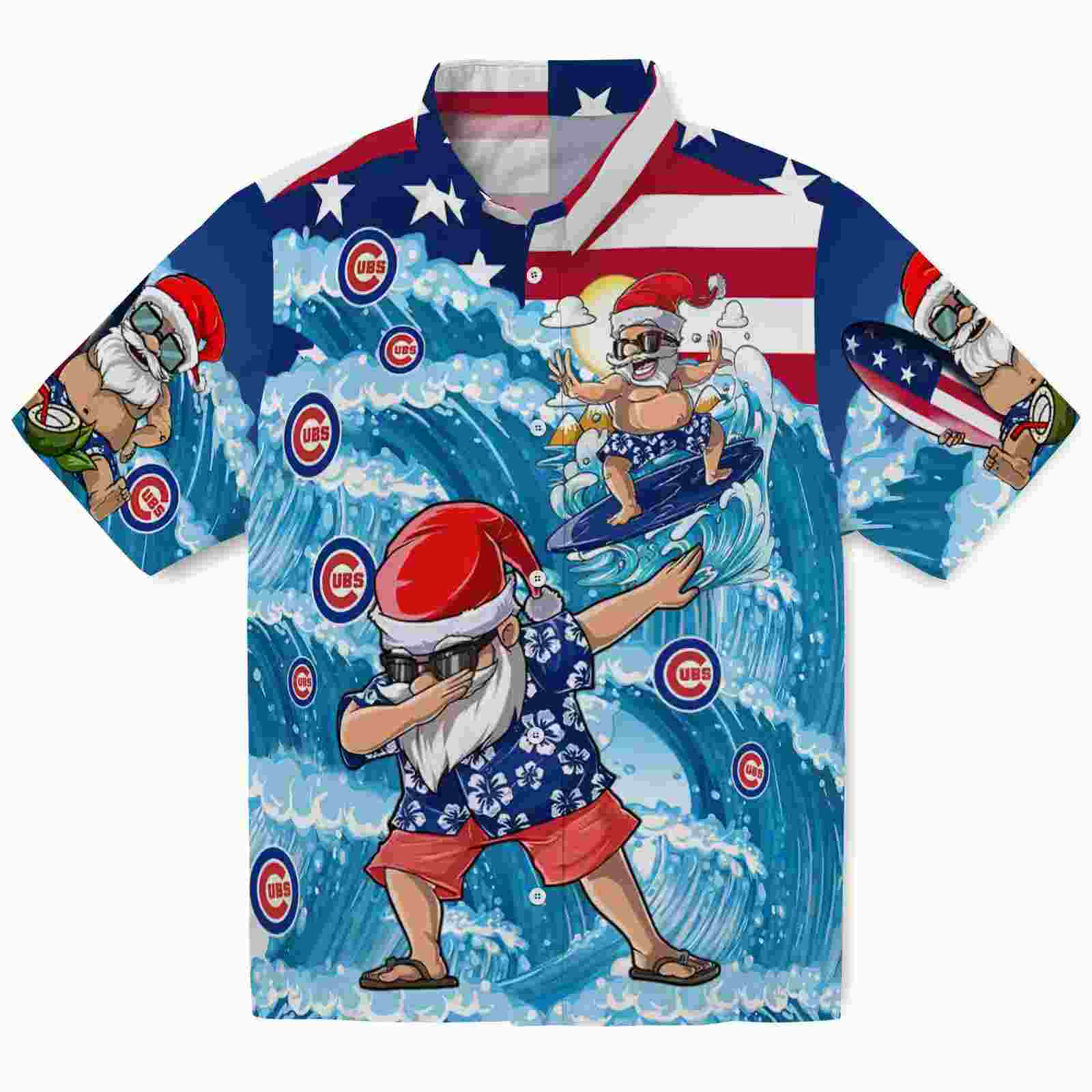 Chicago Cubs Surfing Santa Blue Hawaiian Shirt