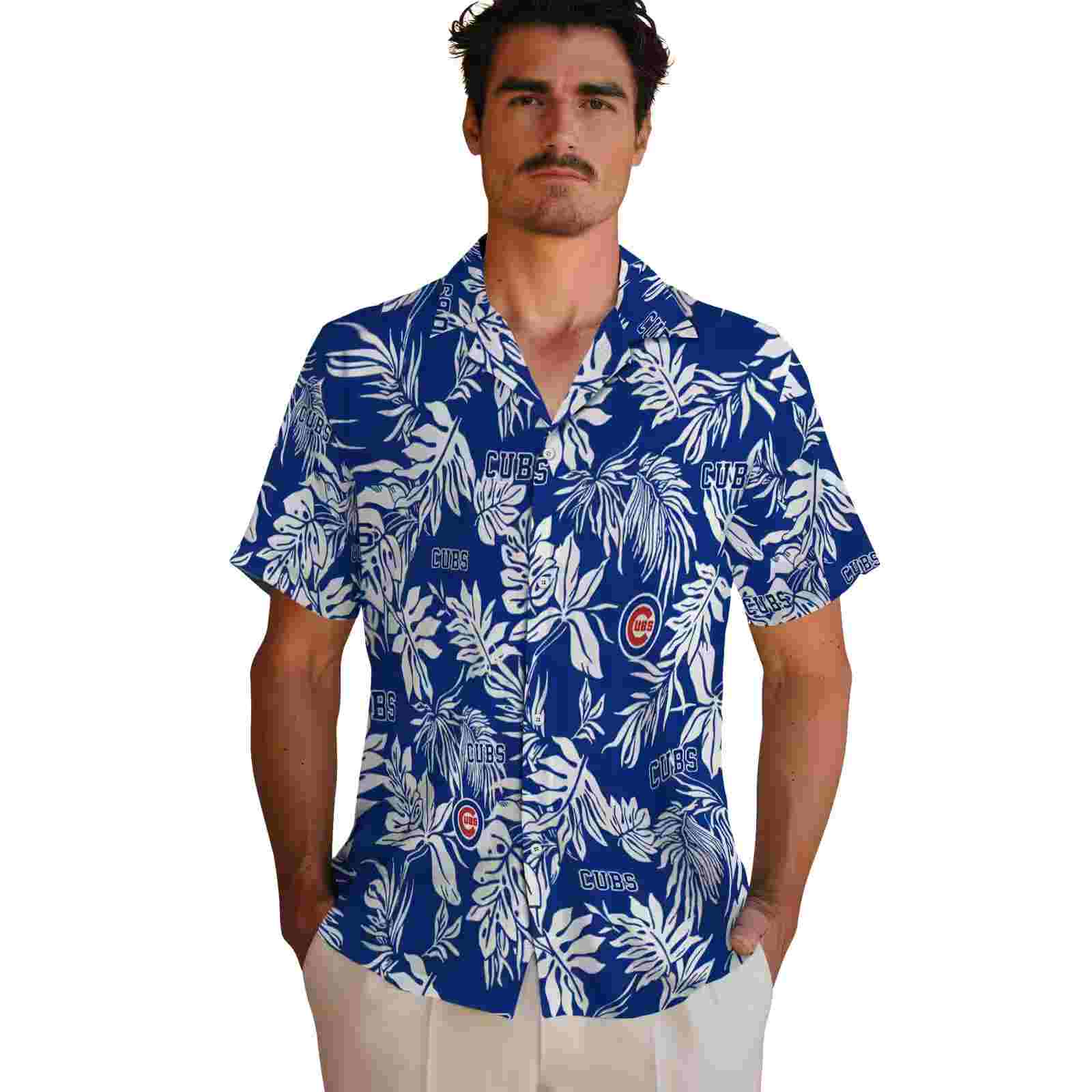 chicago cubs tropical leaf blue white hawaiian shirt fashion forward