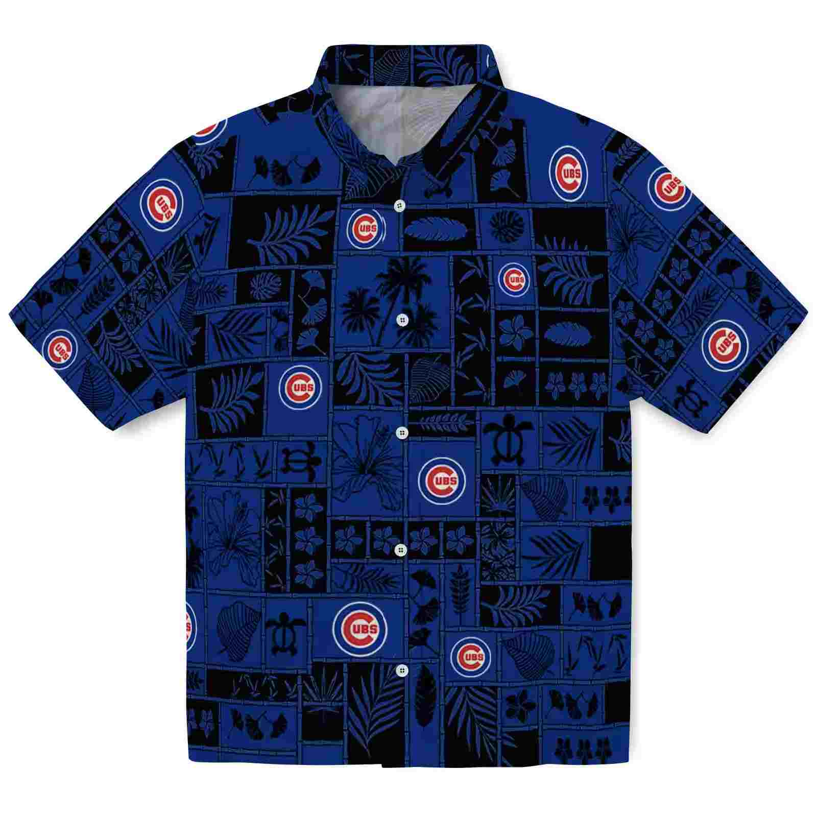 Chicago Cubs Tropical Patchwork Blue Black Hawaiian Shirt