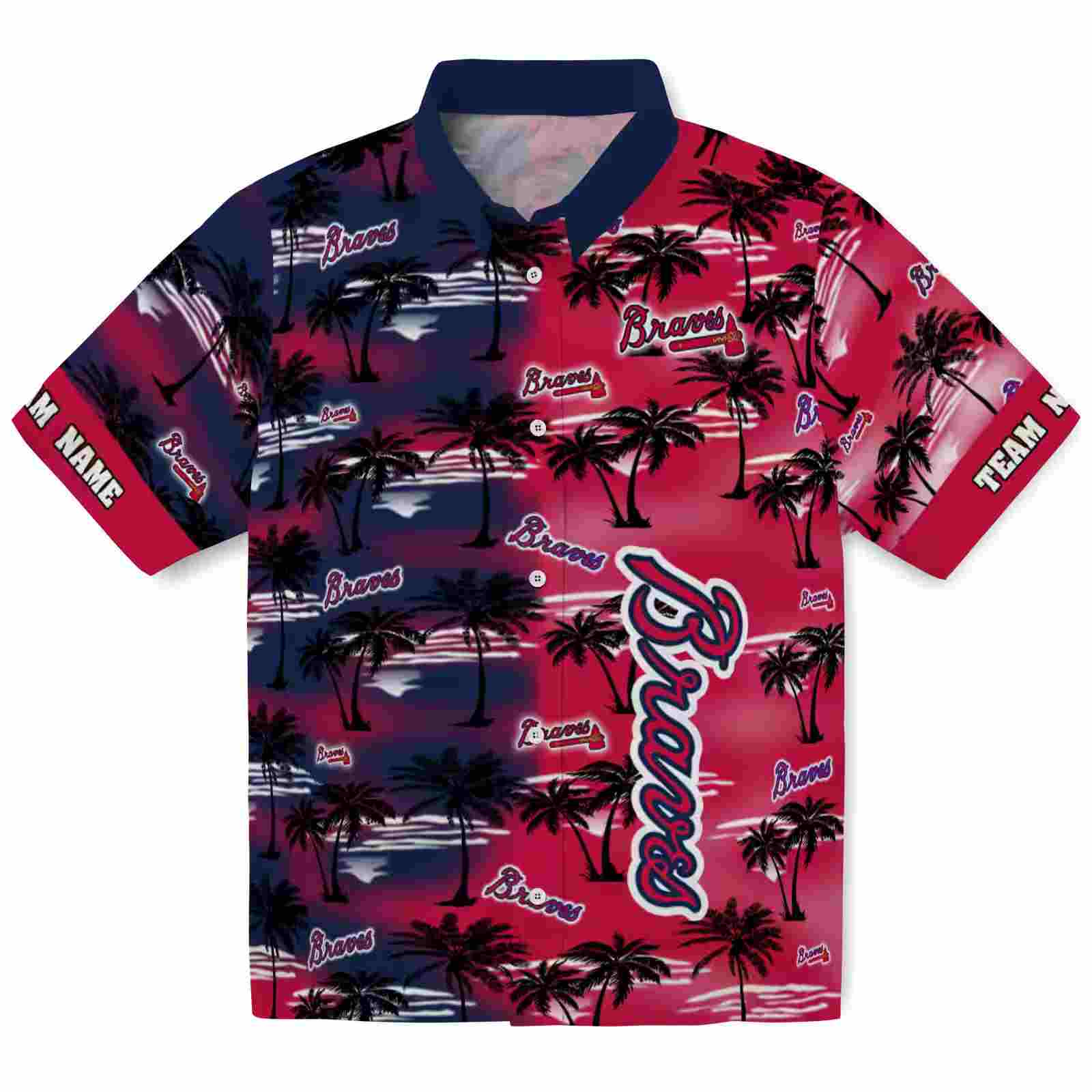 Custom Atlanta Braves Palm Silhouettes Navy Hawaiian Shirt