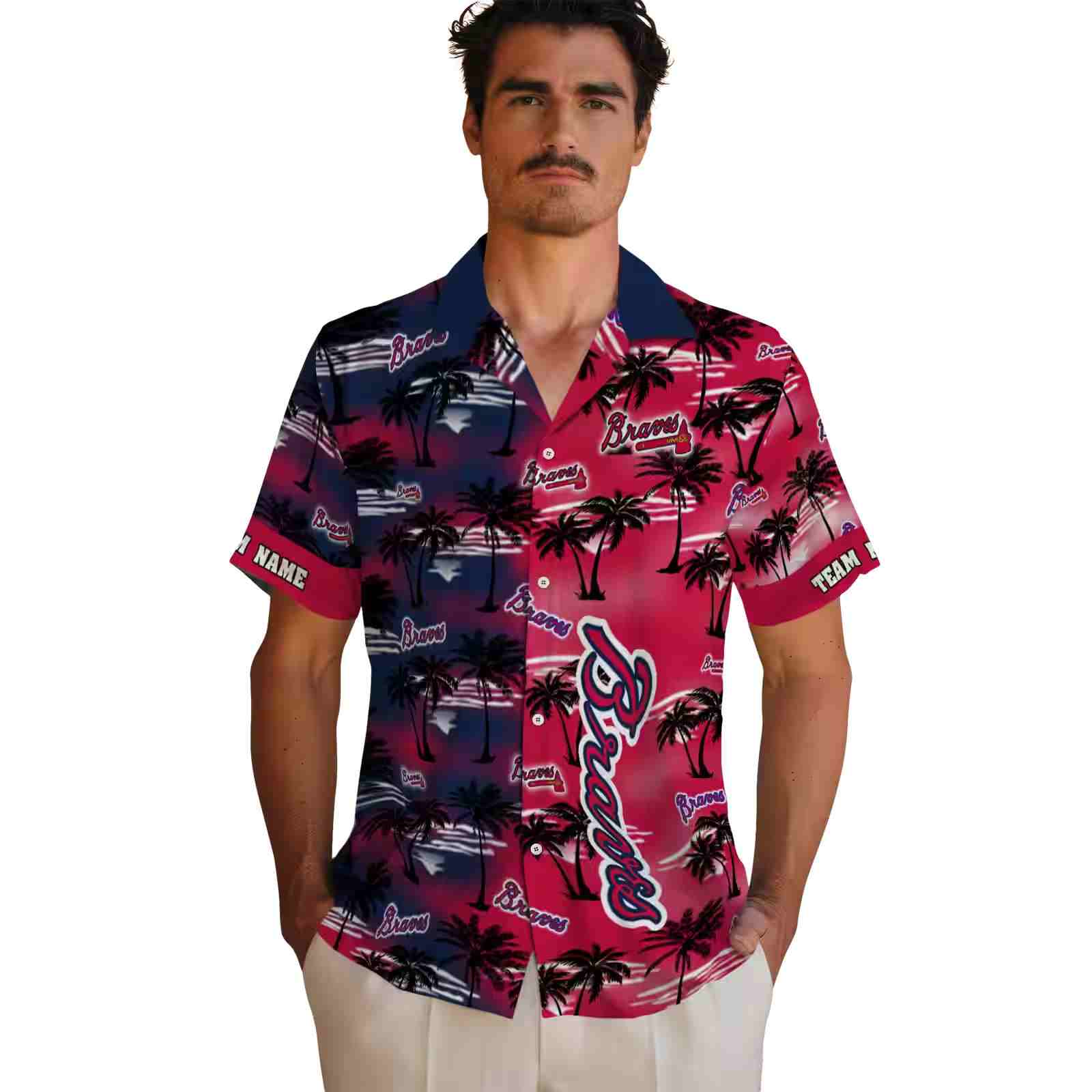 custom atlanta braves palm silhouettes navy hawaiian shirt fashion forward