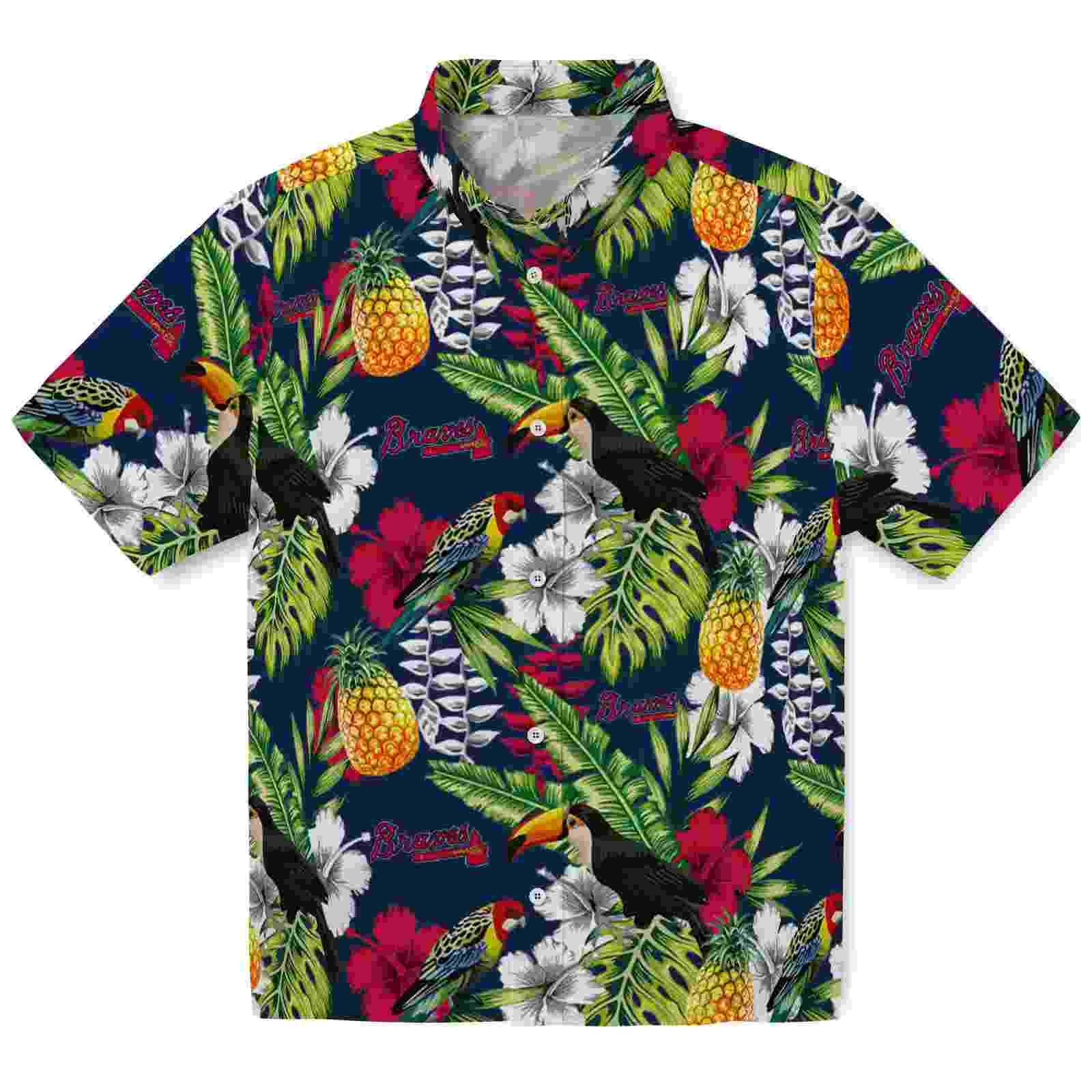 Custom Atlanta Braves Tropical Toucan Navy Green Hawaiian Shirt