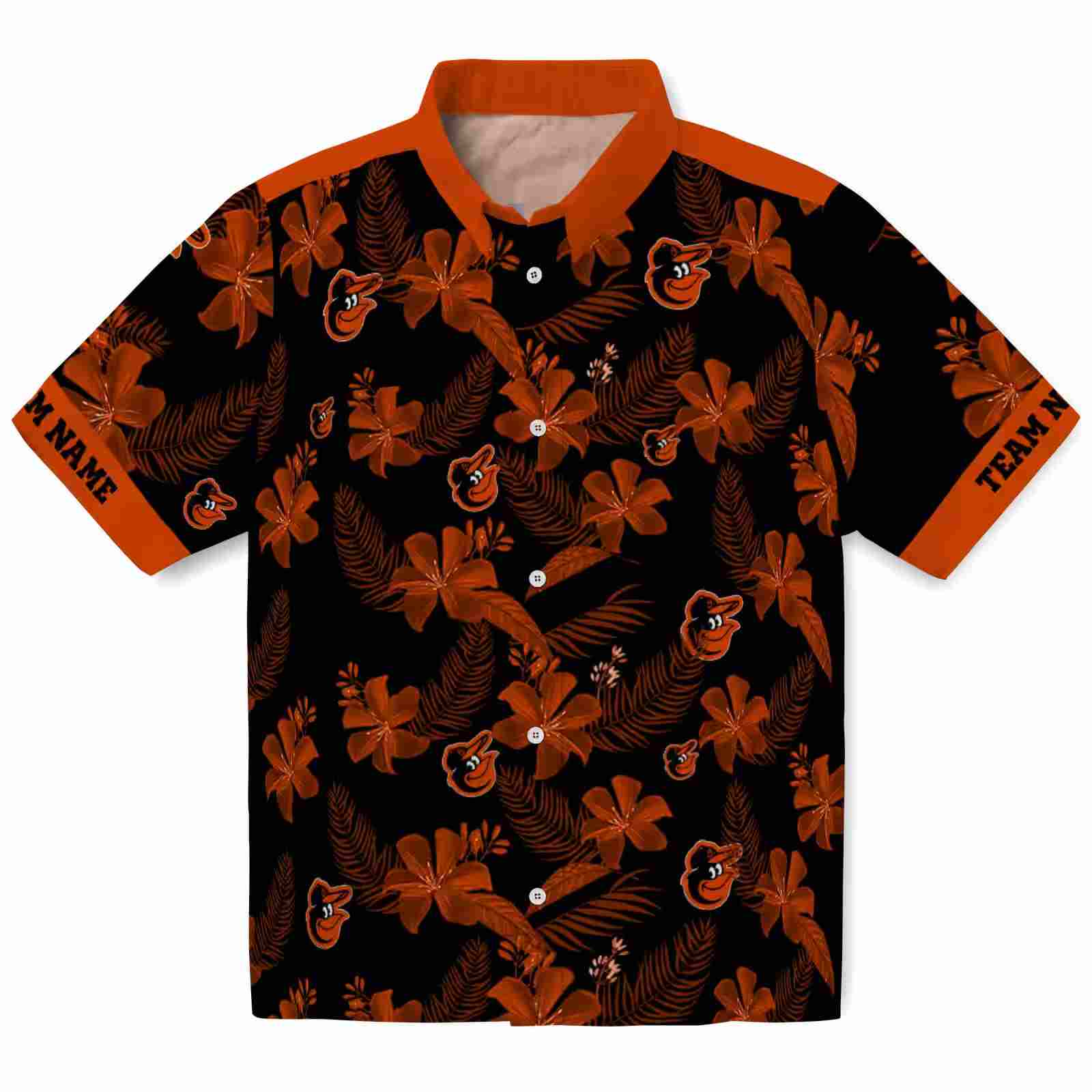 Custom Baltimore Orioles Botanical Print Black Hawaiian Shirt