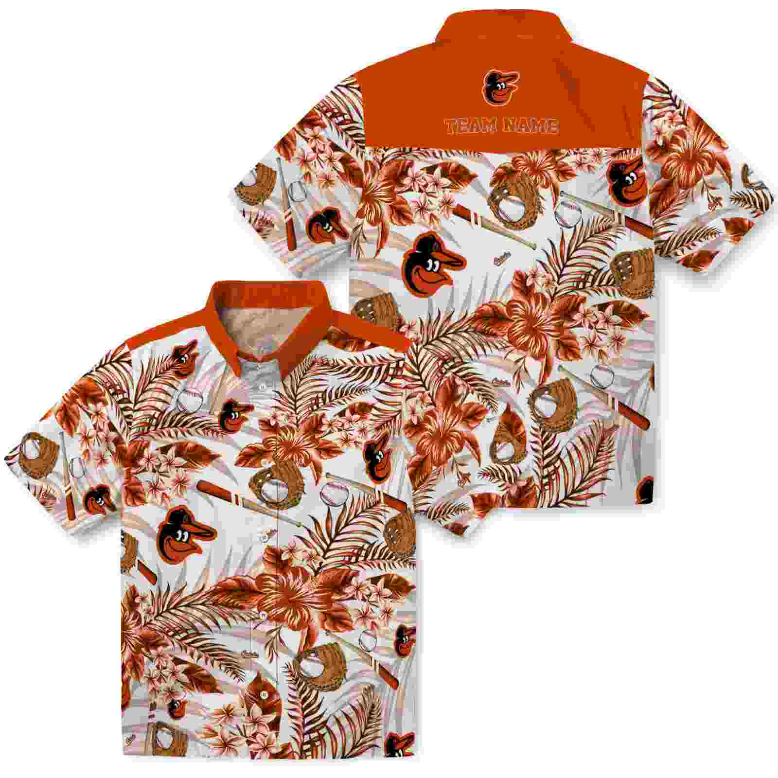 custom baltimore orioles floral baseball orange white hawaiian shirt high quality