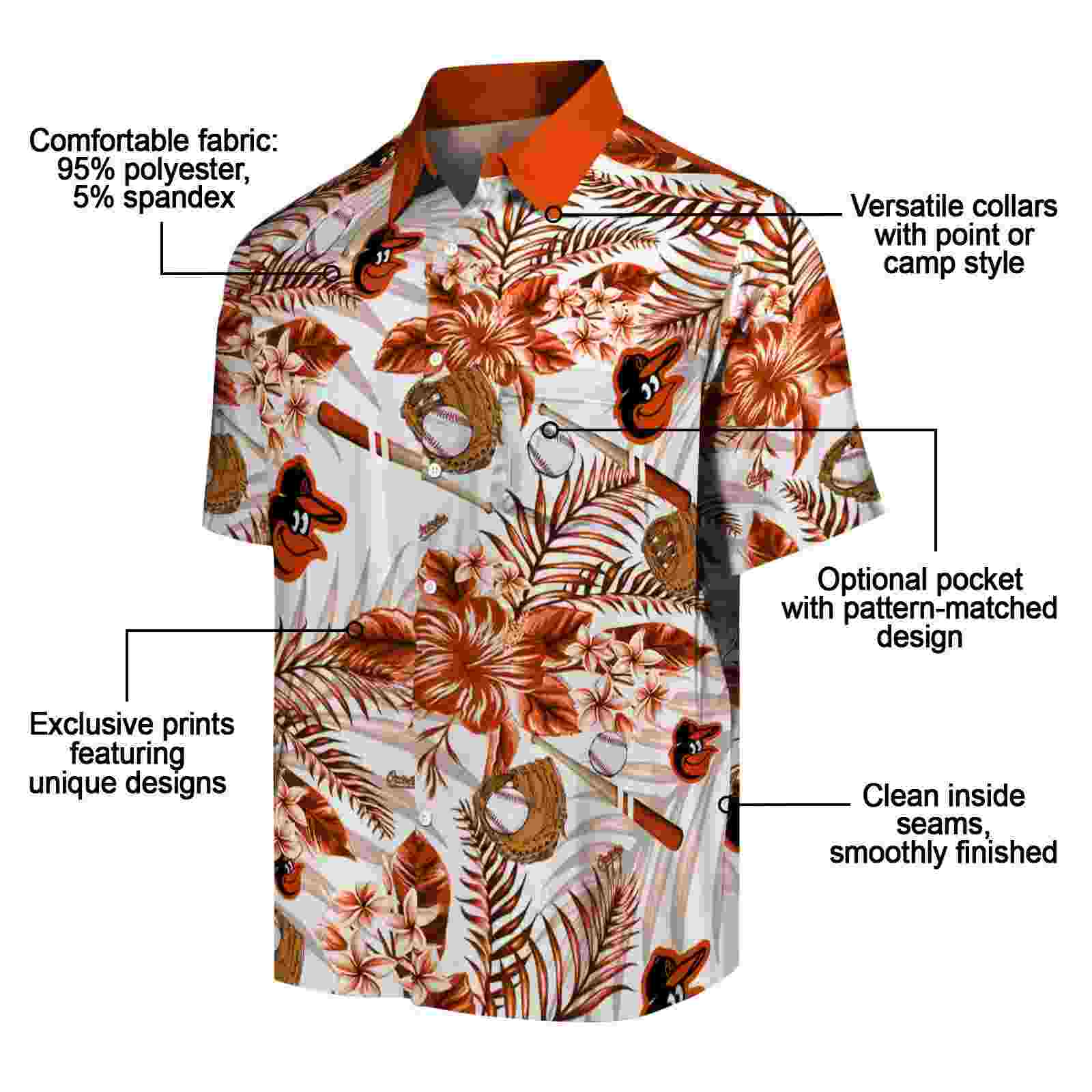 custom baltimore orioles floral baseball orange white hawaiian shirt new arrival