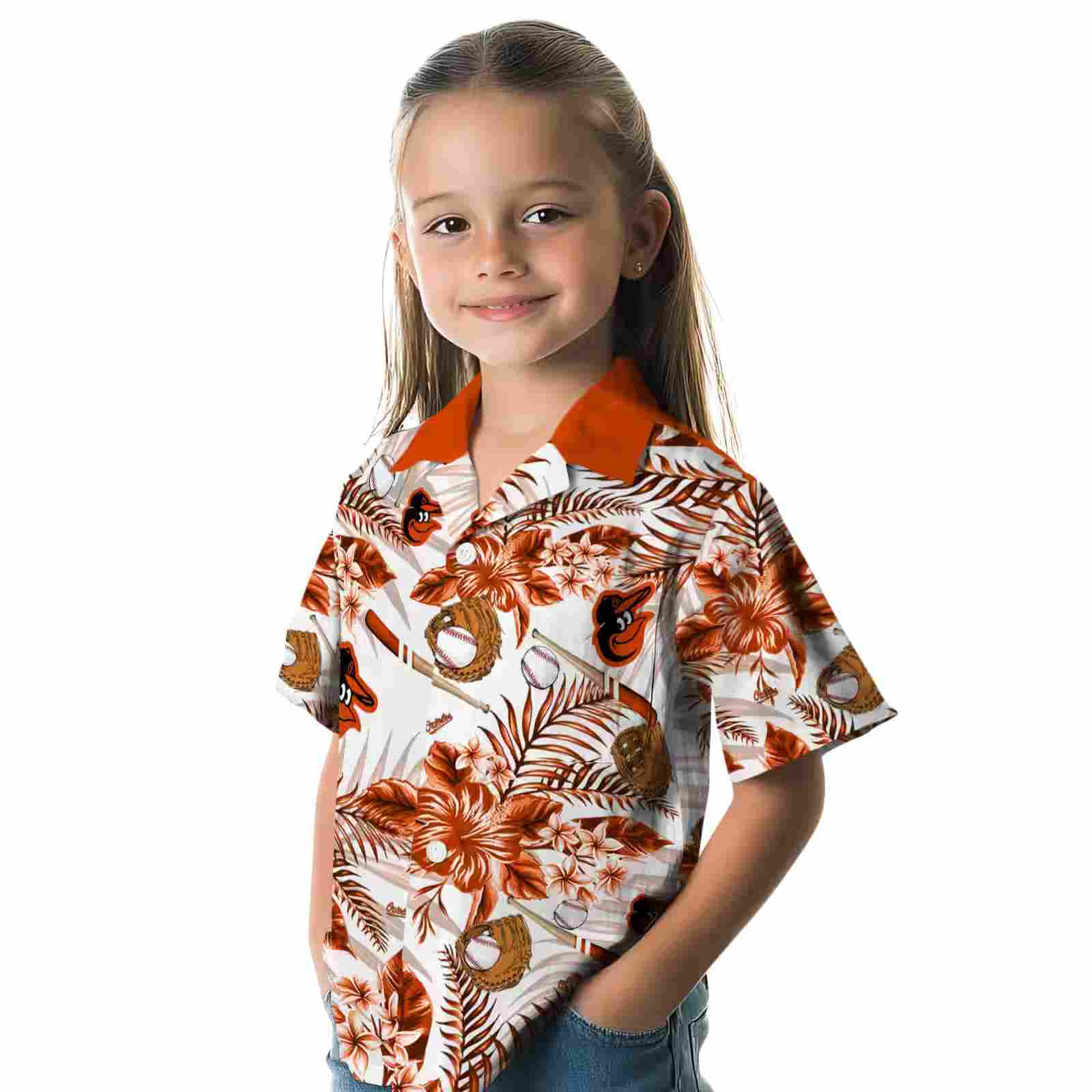 custom baltimore orioles floral baseball orange white hawaiian shirt premium grade