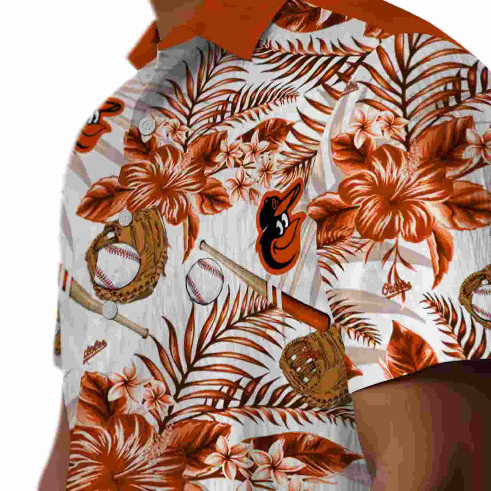 custom baltimore orioles floral baseball orange white hawaiian shirt trendy