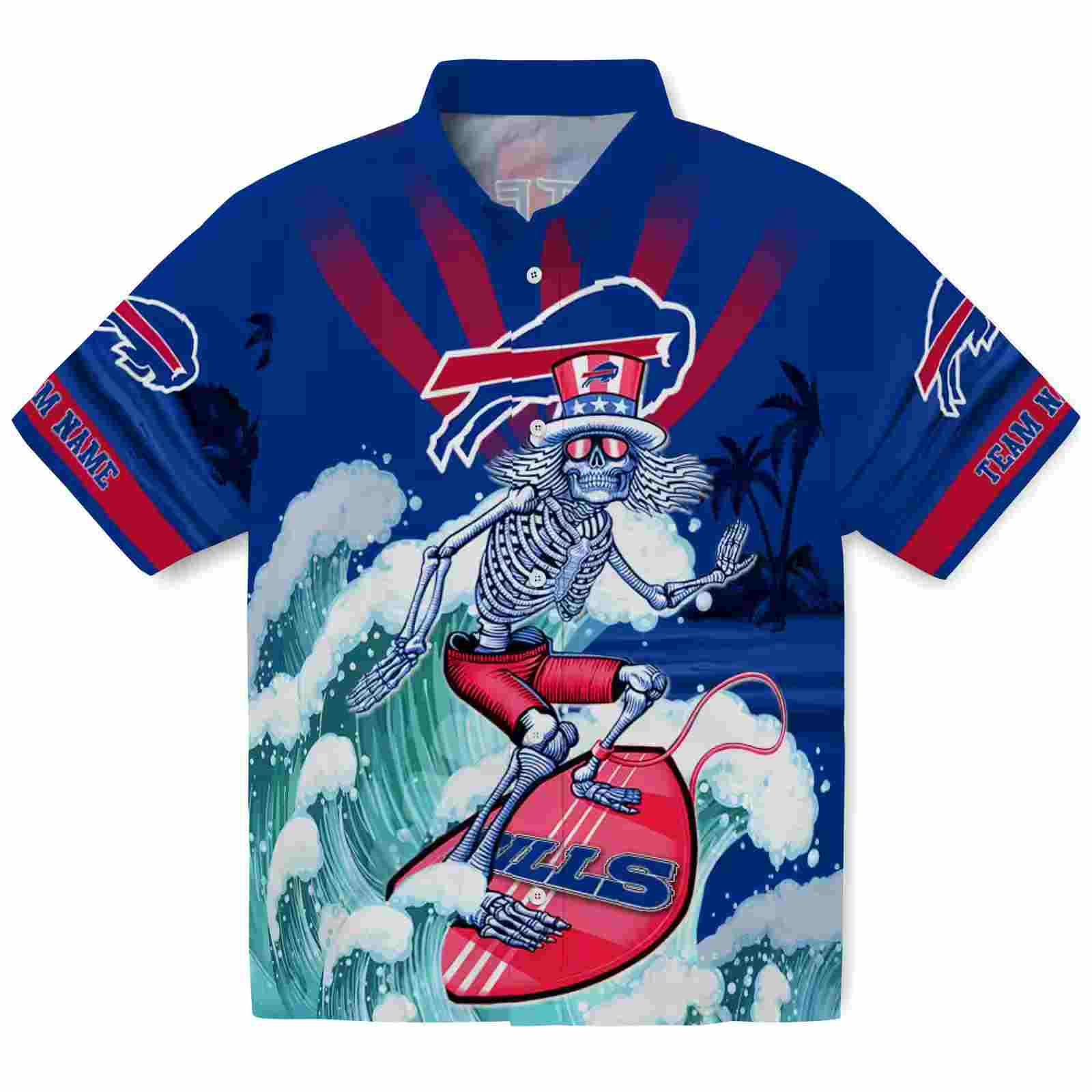 Custom Buffalo Bills Surfing Skeleton Blue Hawaiian Shirt