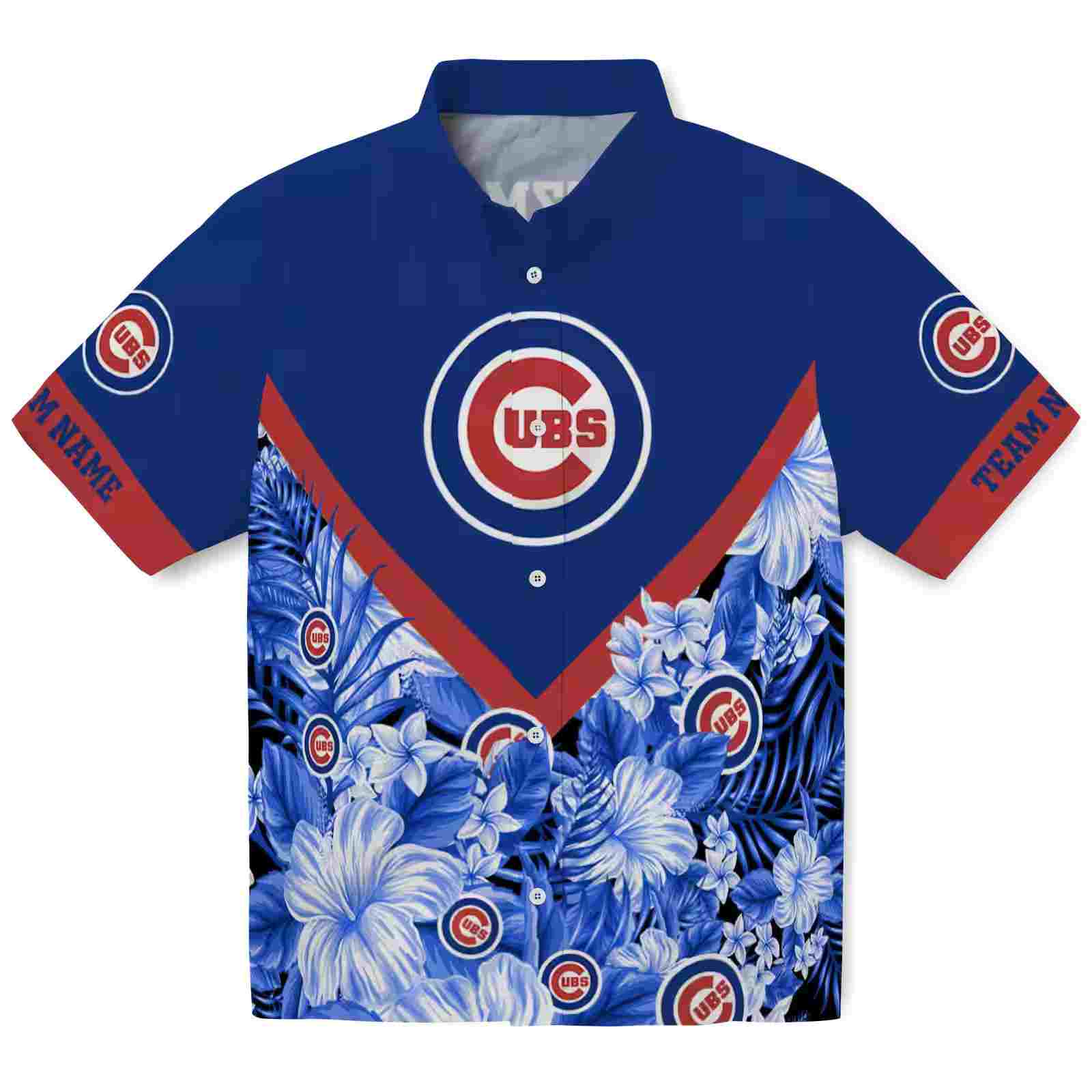 Custom Chicago Cubs Floral Chevron Blue Hawaiian Shirt