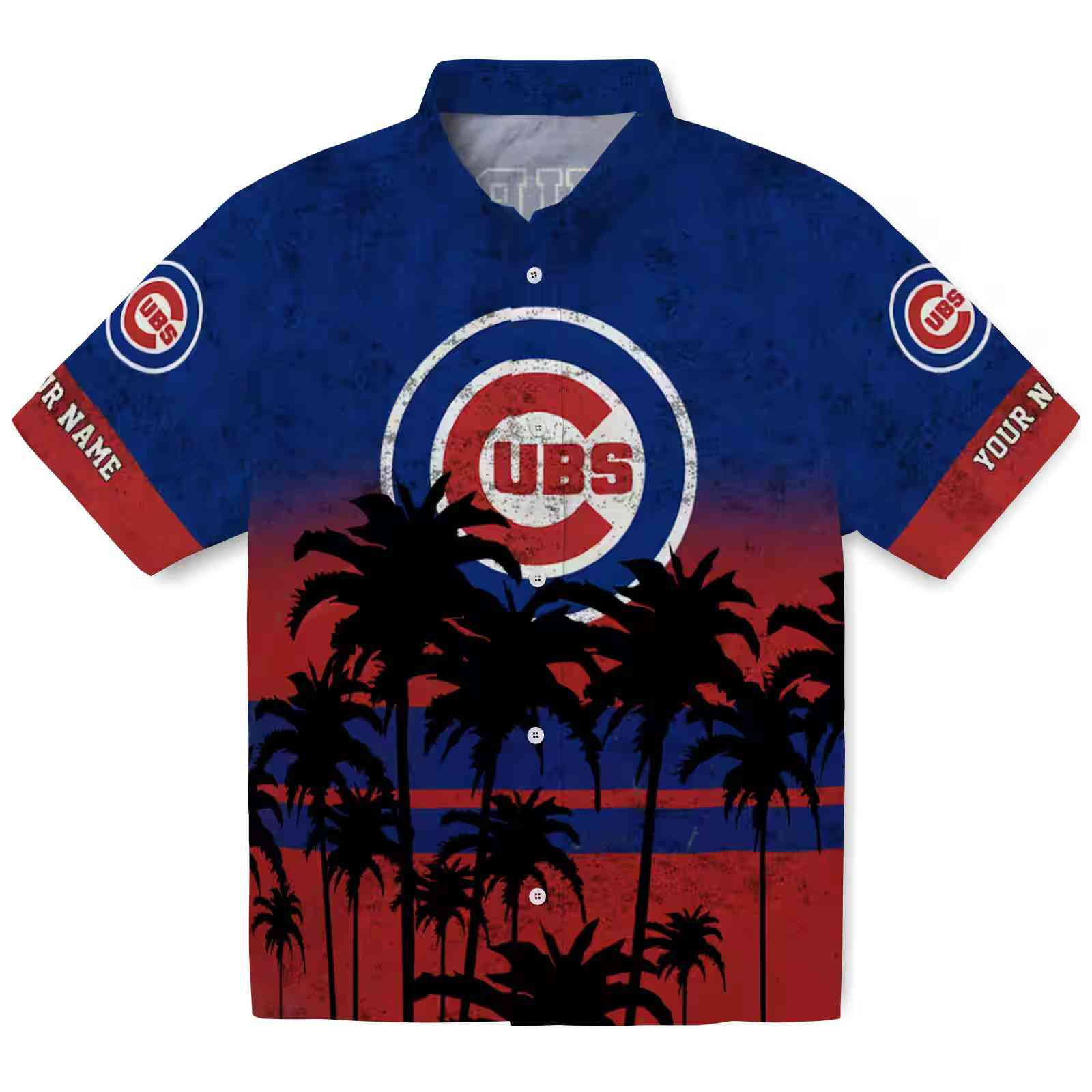 Custom Chicago Cubs Sunset Pattern Blue Black Hawaiian Shirt