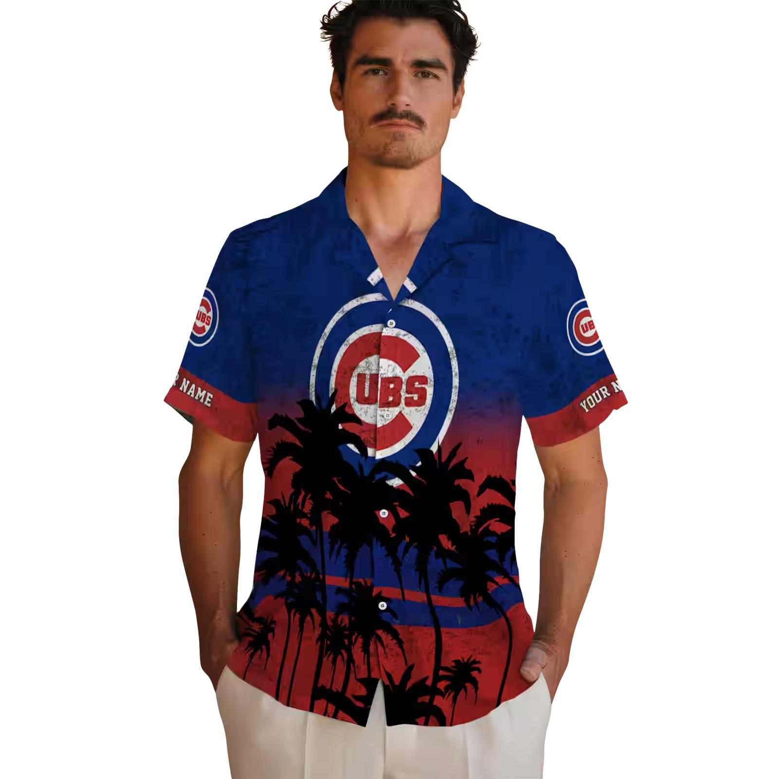 custom chicago cubs sunset pattern blue black hawaiian shirt fashion forward