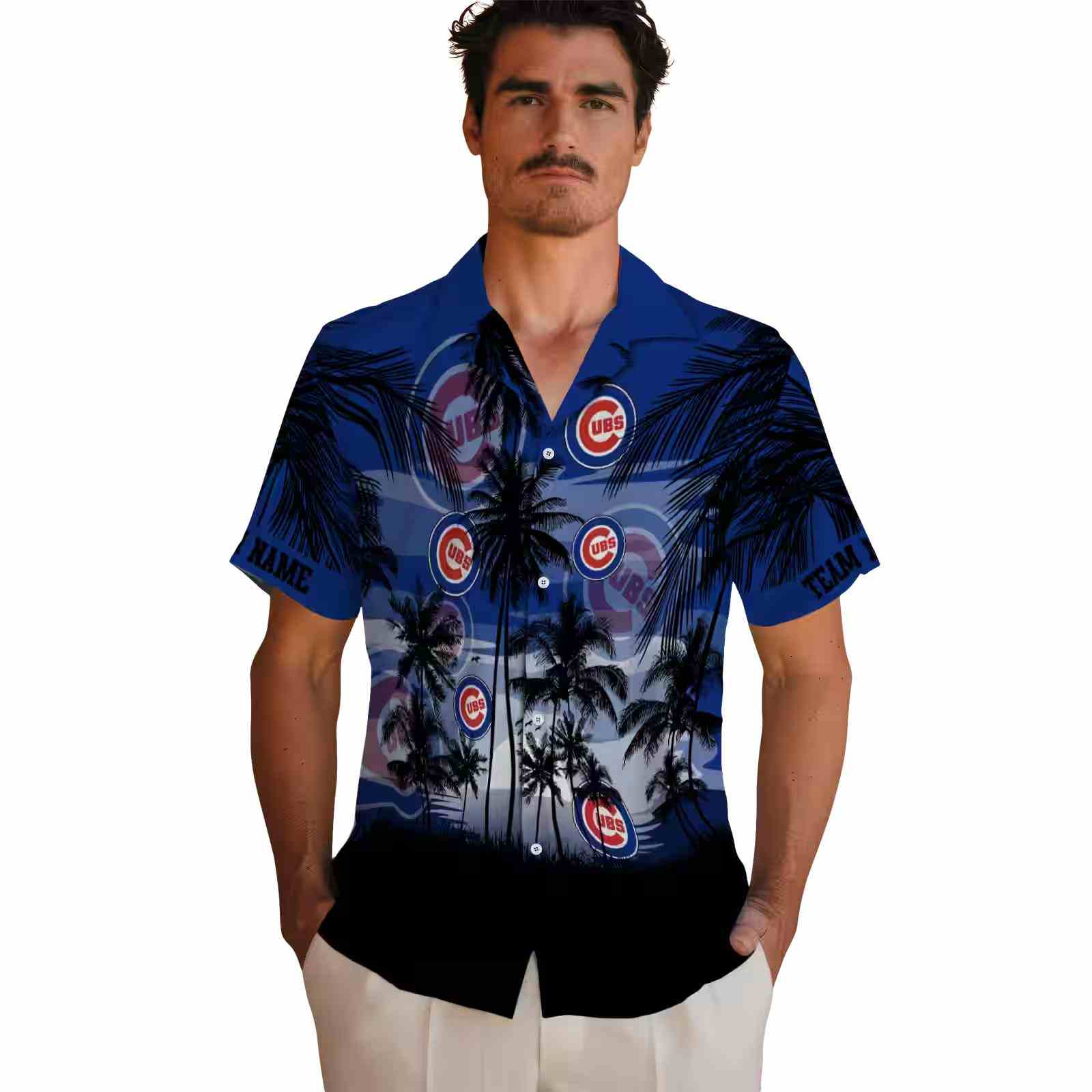 custom chicago cubs sunset scene blue black hawaiian shirt fashion forward