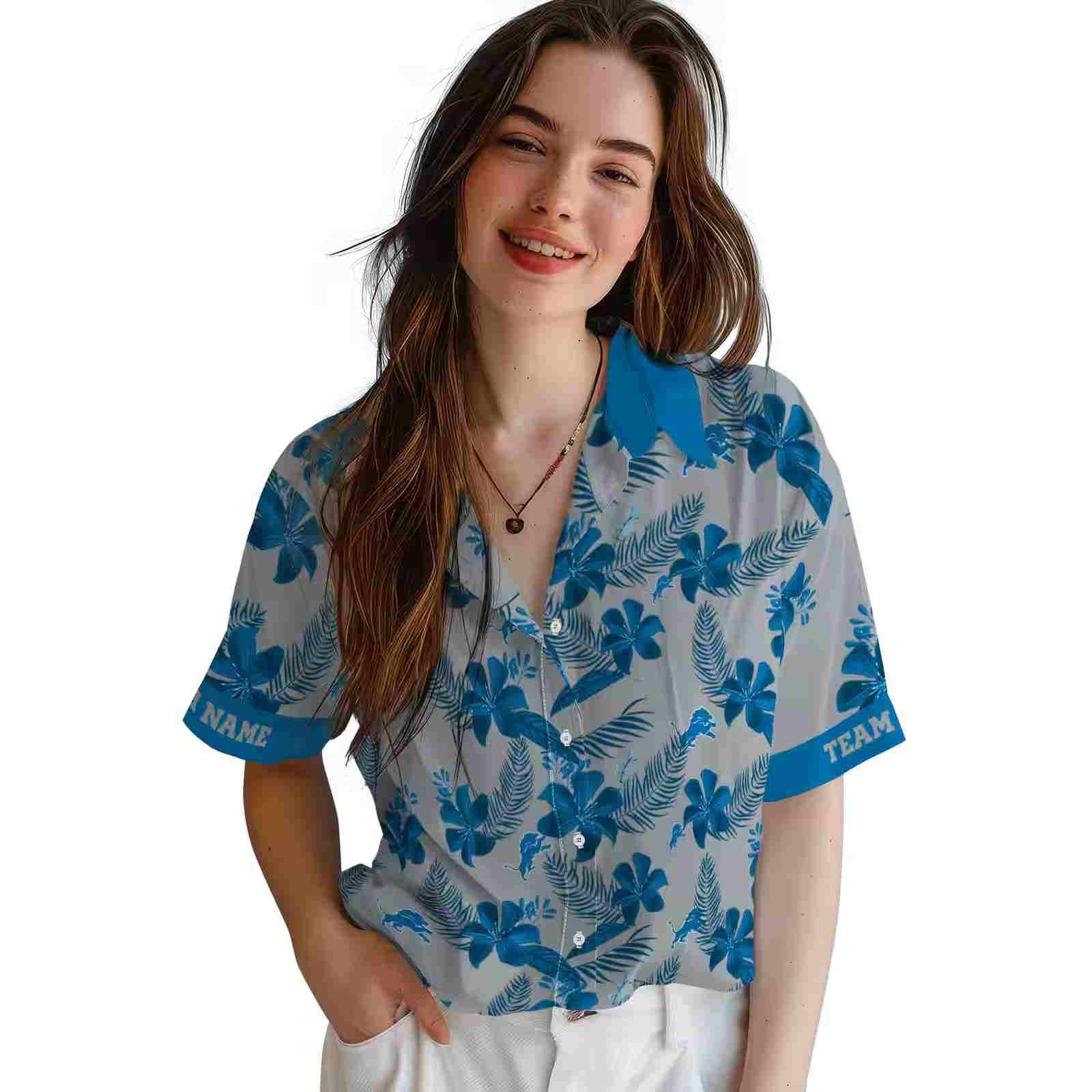 custom detroit lions botanical print silver hawaiian shirt latest model