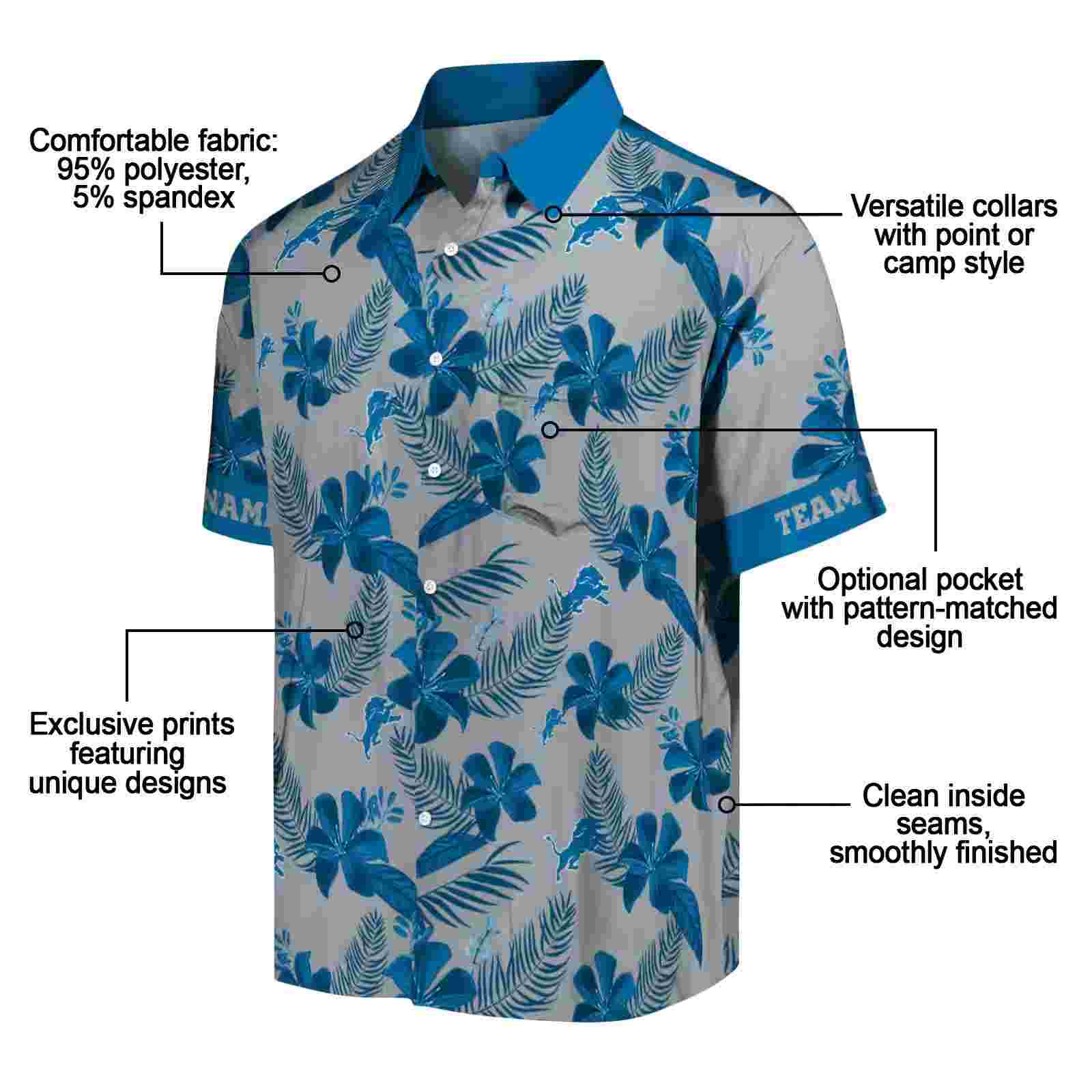 custom detroit lions botanical print silver hawaiian shirt new arrival