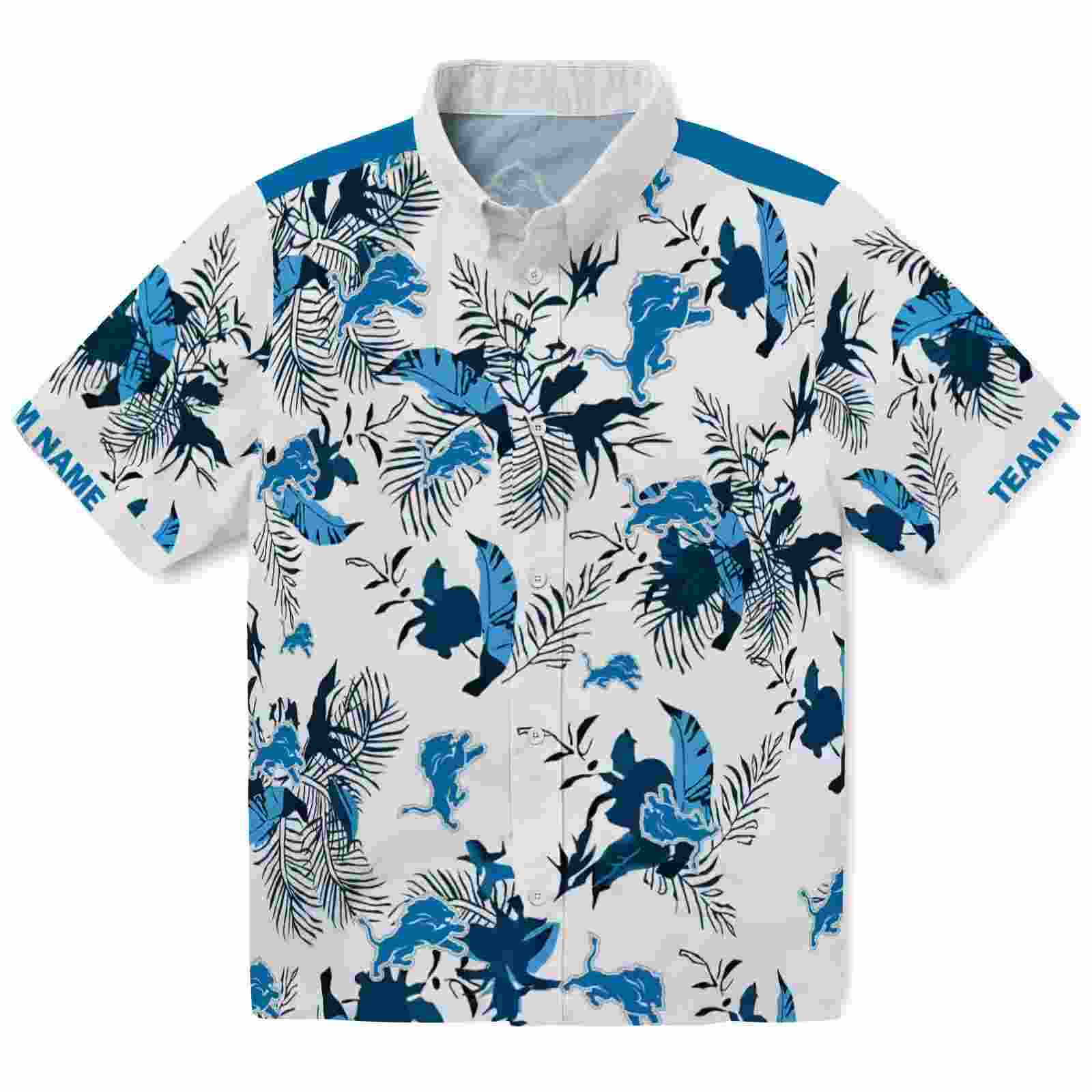 custom detroit lions botanical theme blue white hawaiian shirt best selling