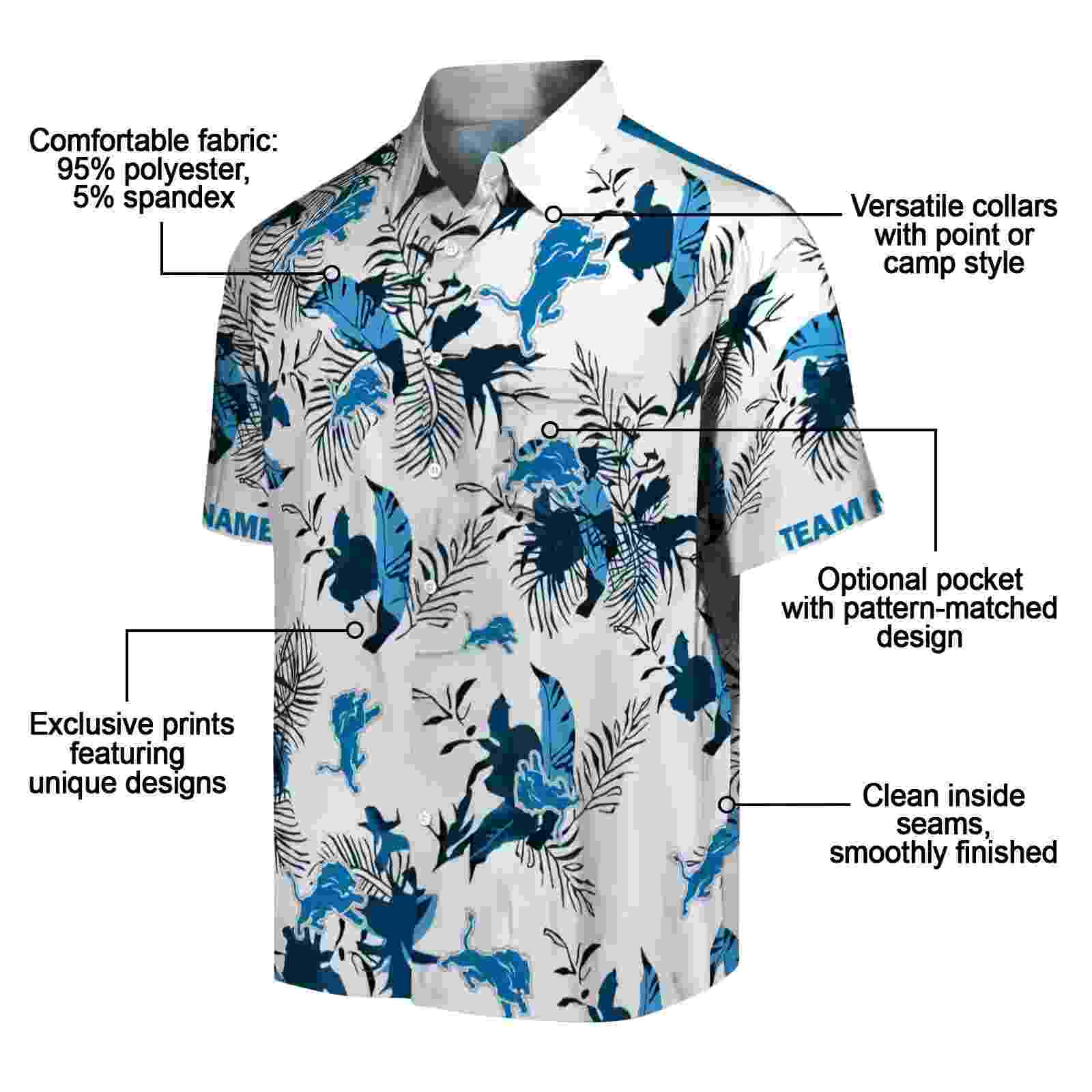 custom detroit lions botanical theme blue white hawaiian shirt new arrival