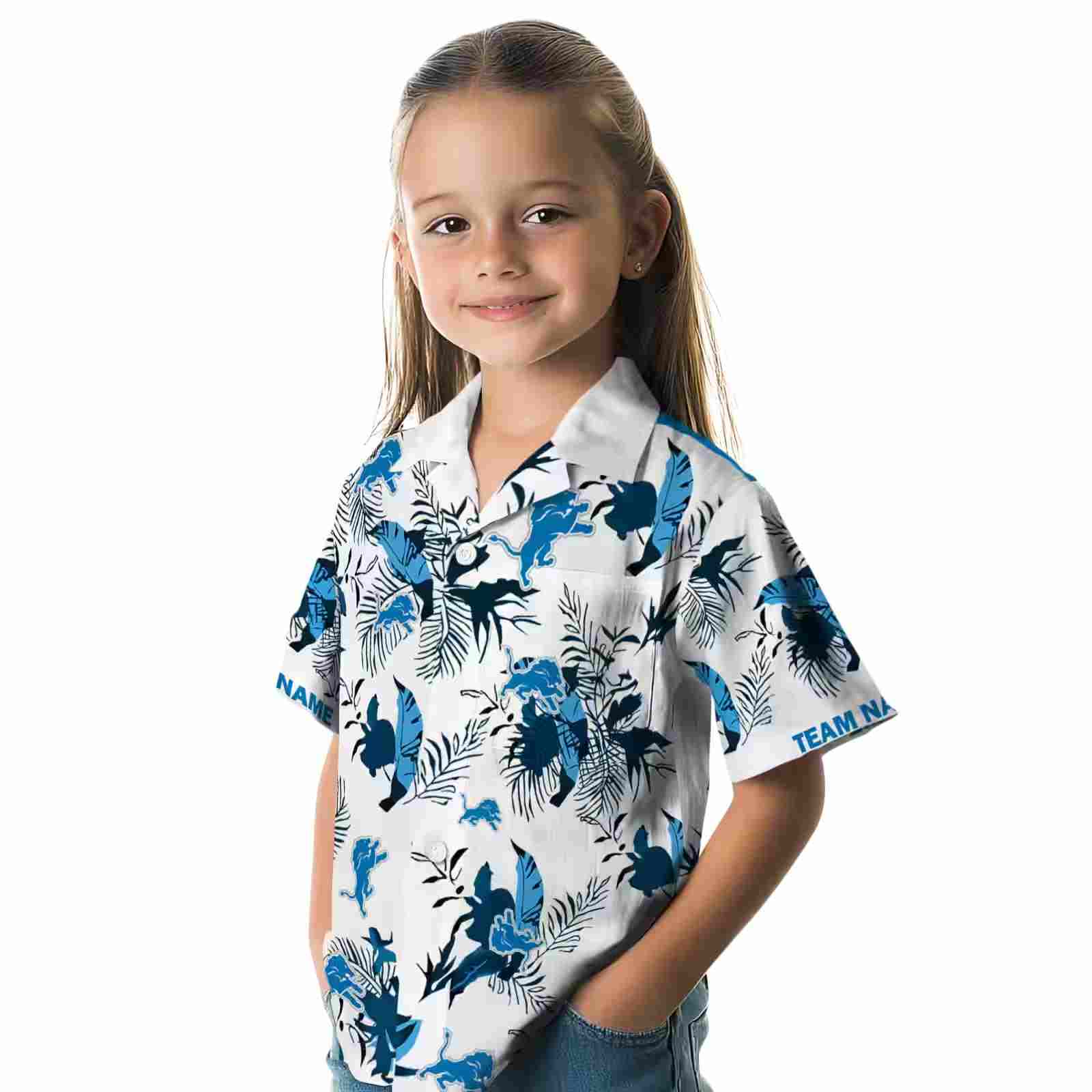 custom detroit lions botanical theme blue white hawaiian shirt premium grade