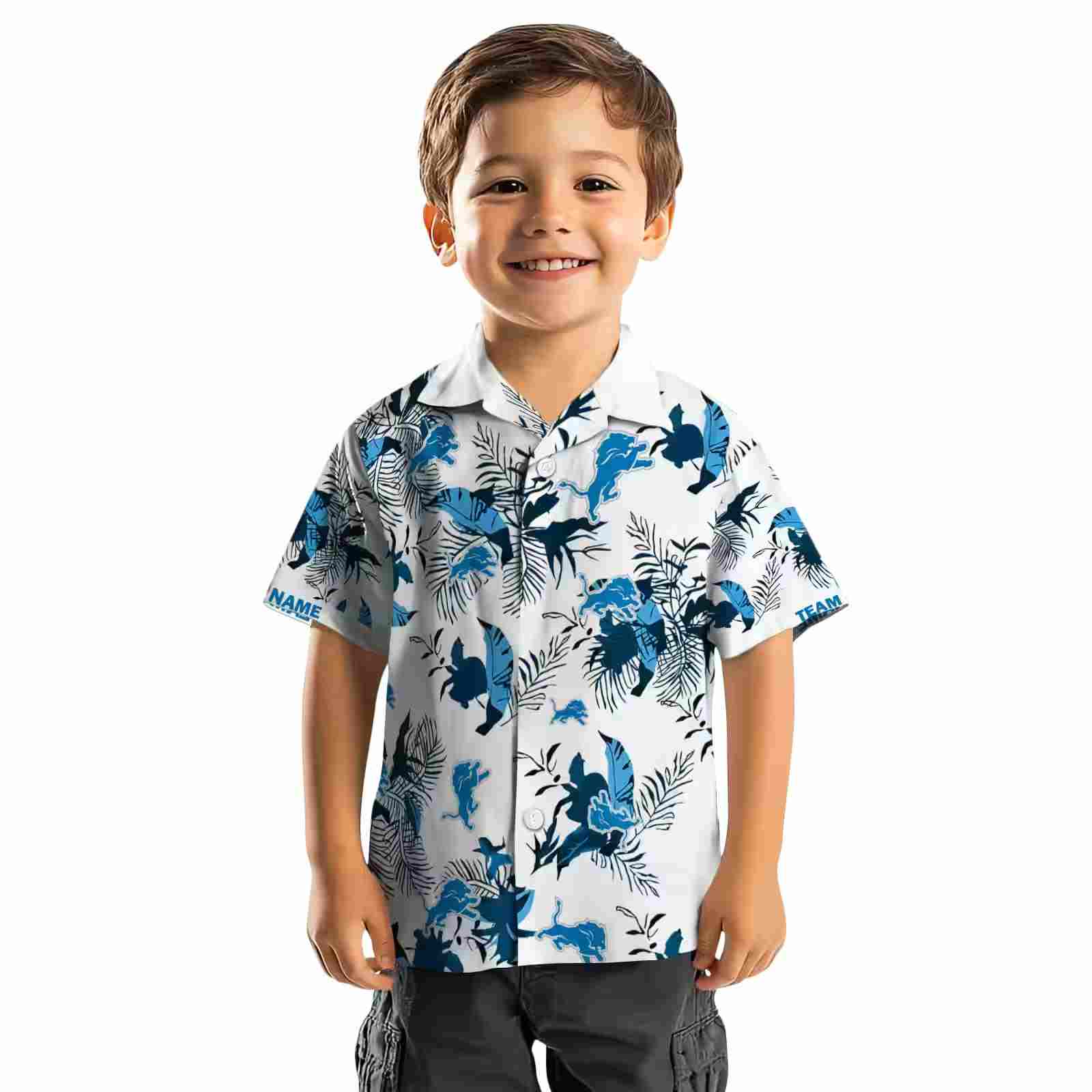 custom detroit lions botanical theme blue white hawaiian shirt top rated