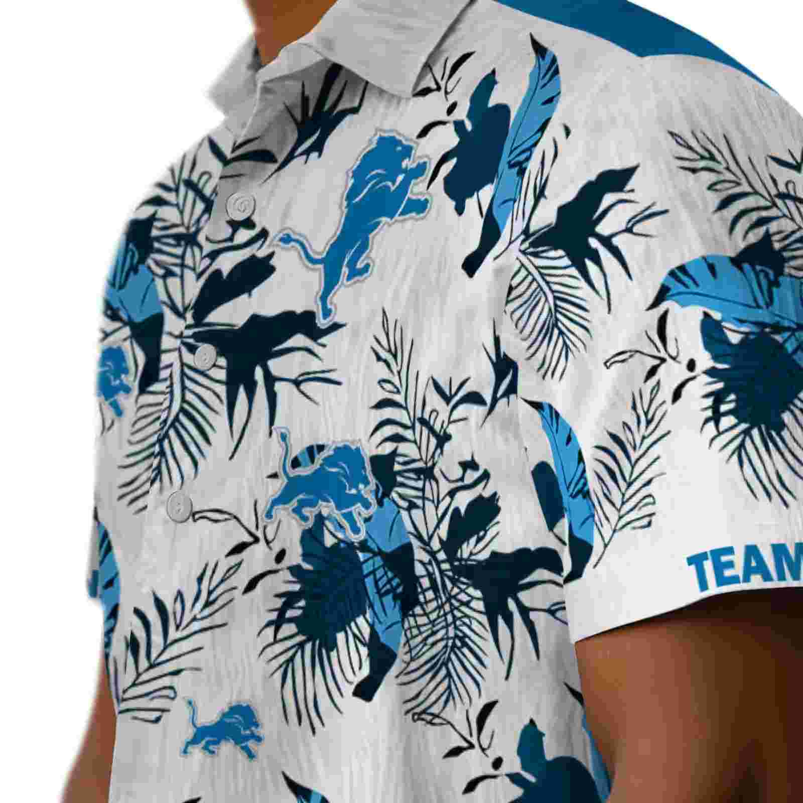 custom detroit lions botanical theme blue white hawaiian shirt trendy