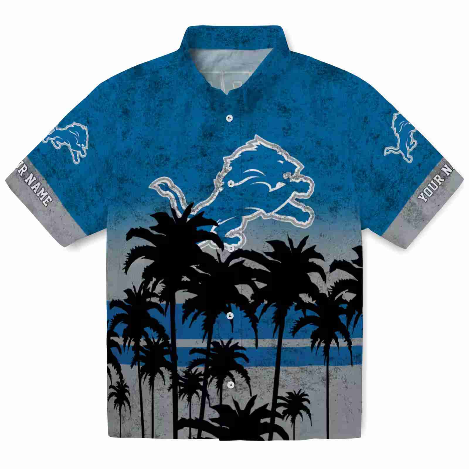 Custom Detroit Lions Sunset Pattern Blue Black Hawaiian Shirt