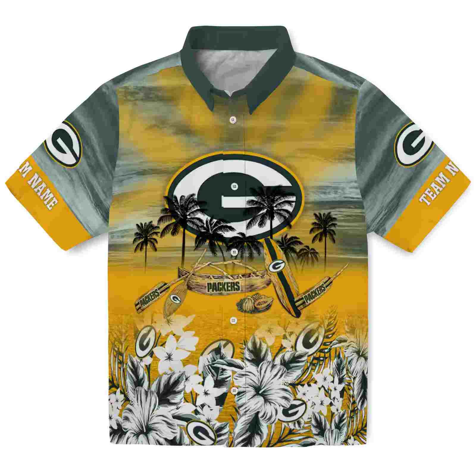 custom green bay packers tropical canoe green hawaiian shirt best selling