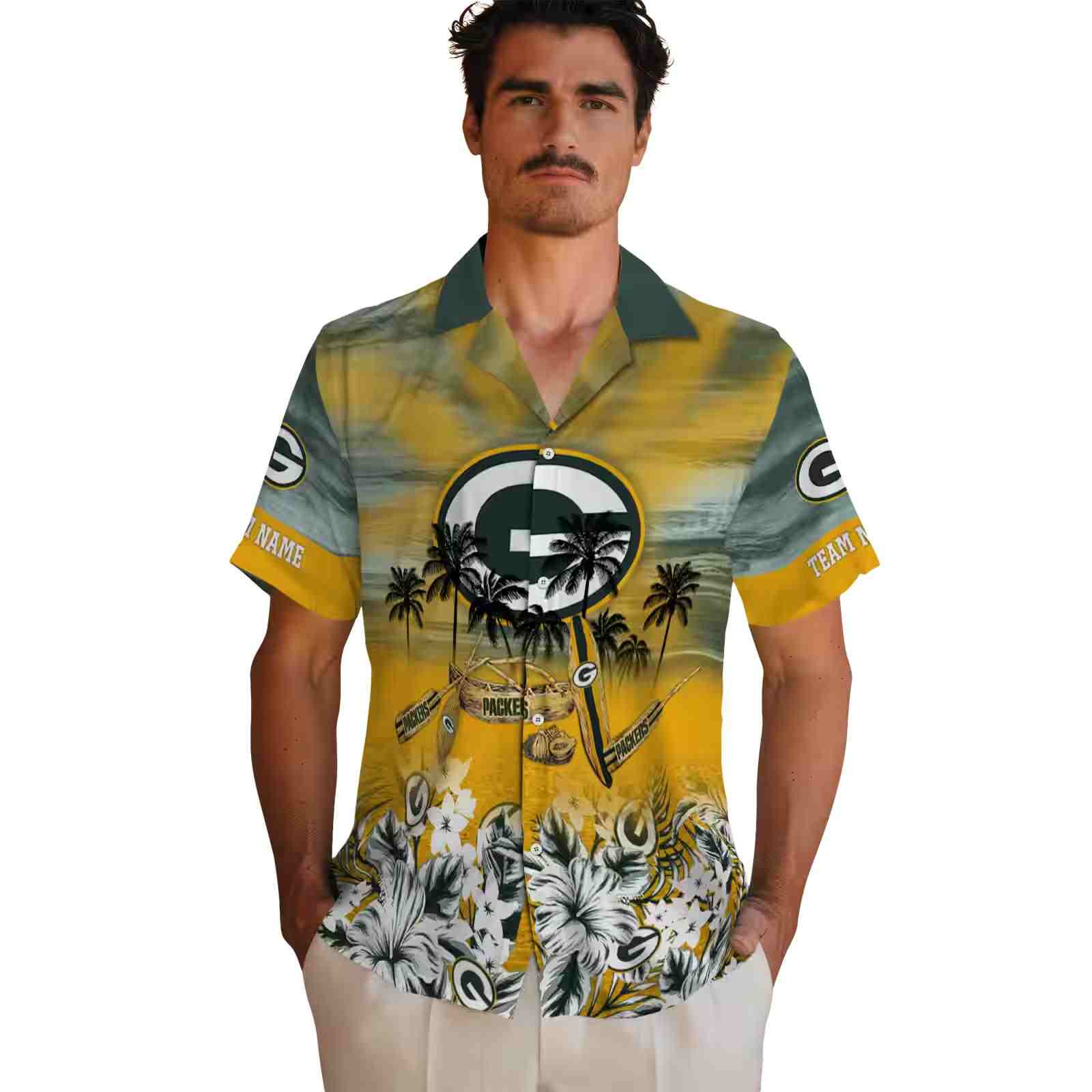 custom green bay packers tropical canoe green hawaiian shirt fashion forward