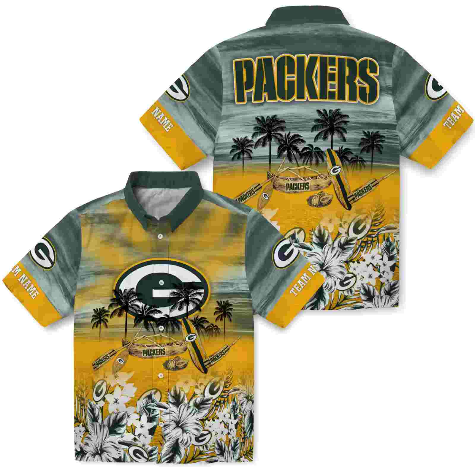 custom green bay packers tropical canoe green hawaiian shirt high quality