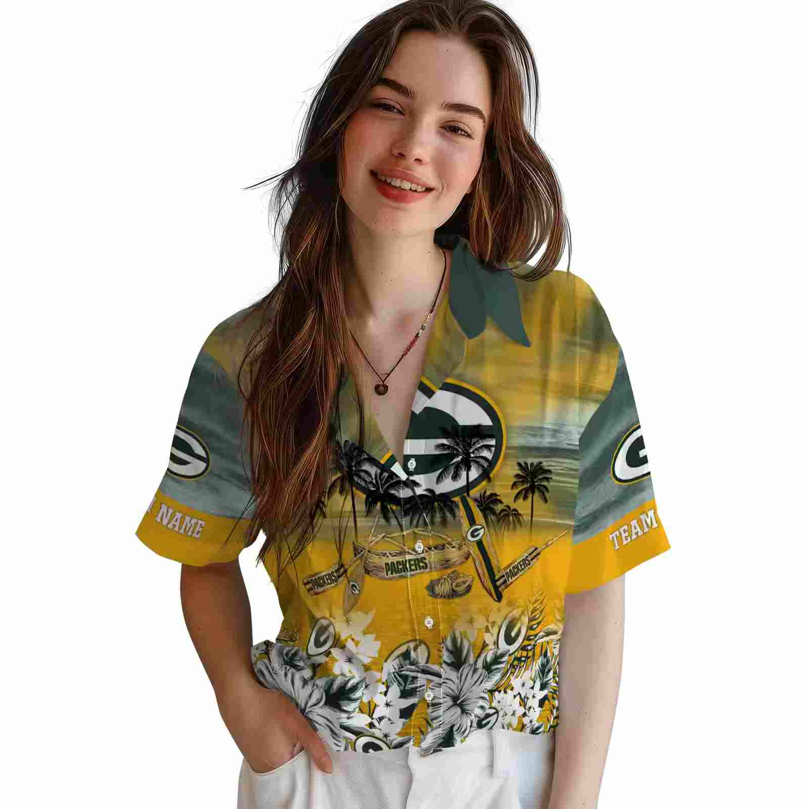 custom green bay packers tropical canoe green hawaiian shirt latest model