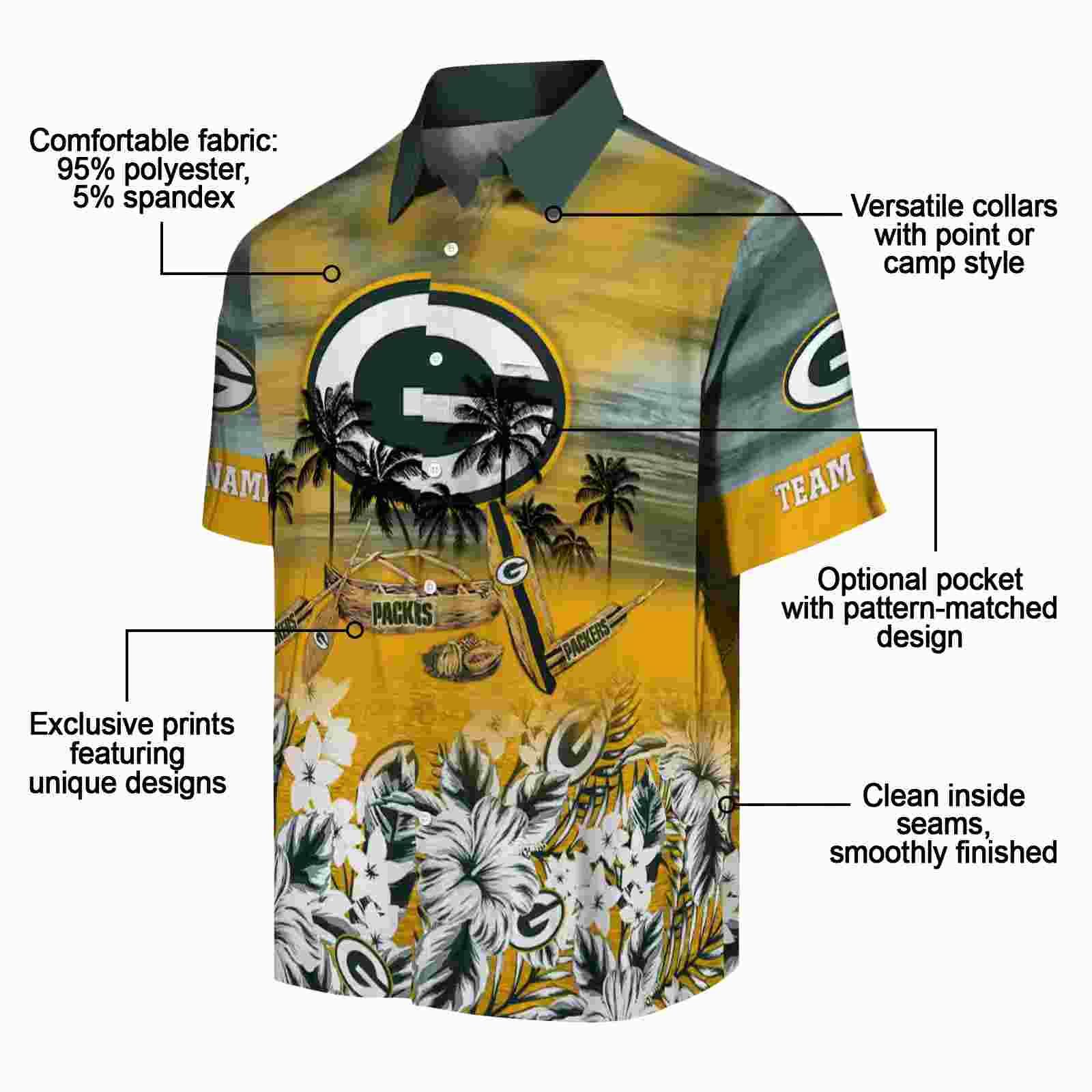 custom green bay packers tropical canoe green hawaiian shirt new arrival