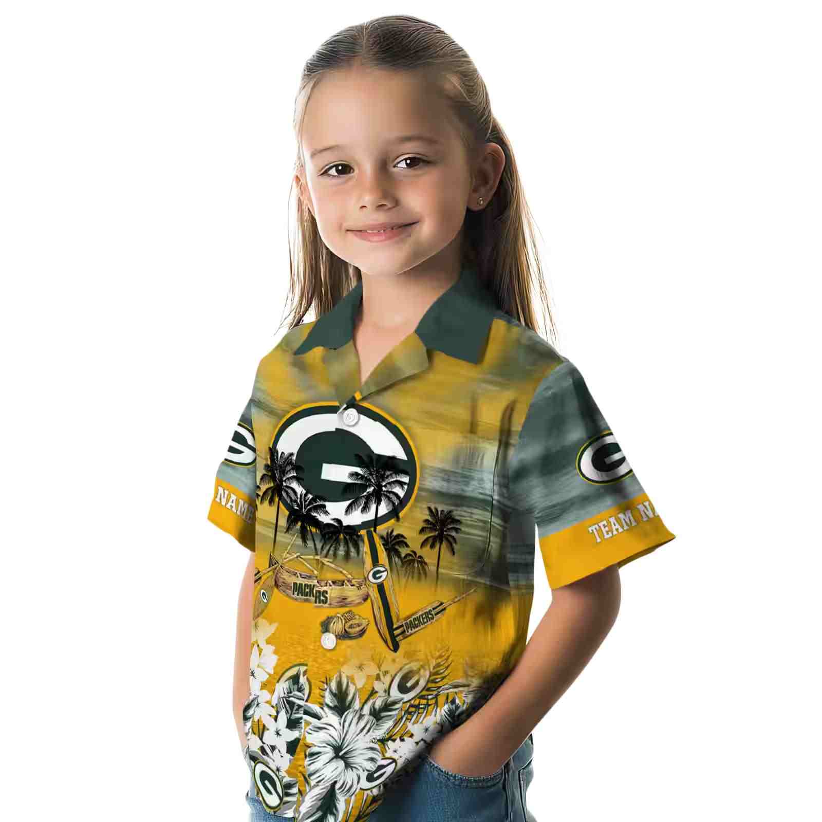 custom green bay packers tropical canoe green hawaiian shirt premium grade