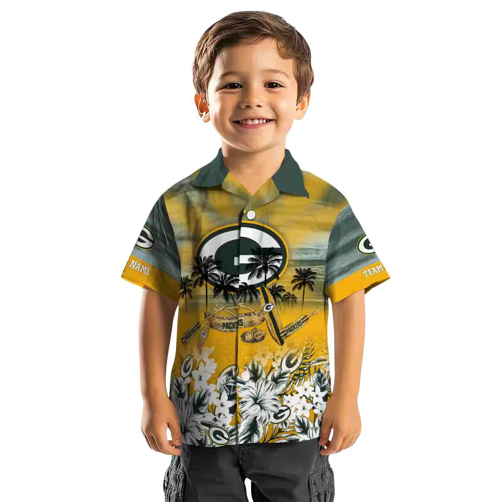 custom green bay packers tropical canoe green hawaiian shirt top rated