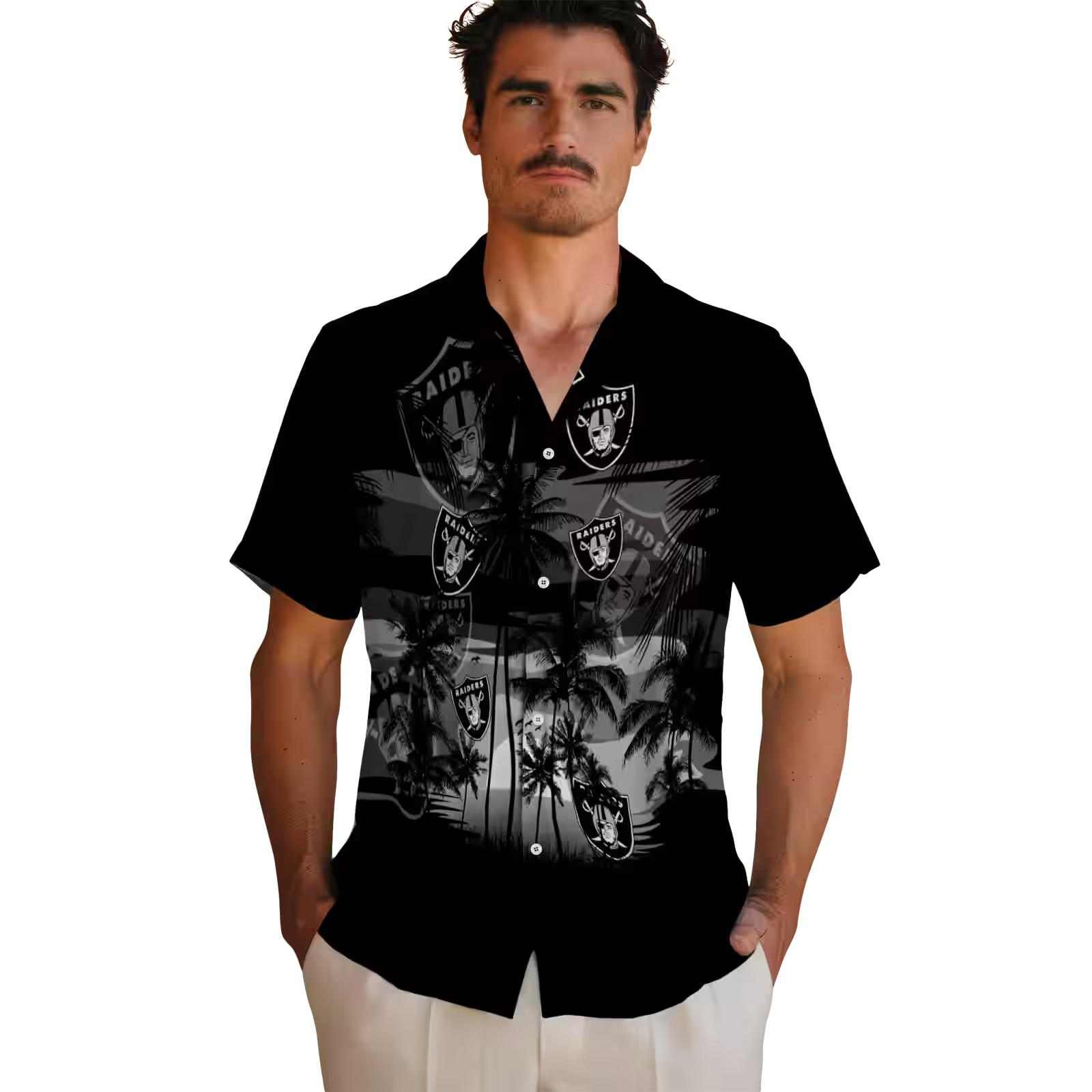 custom las vegas raiders sunset scene black hawaiian shirt fashion forward