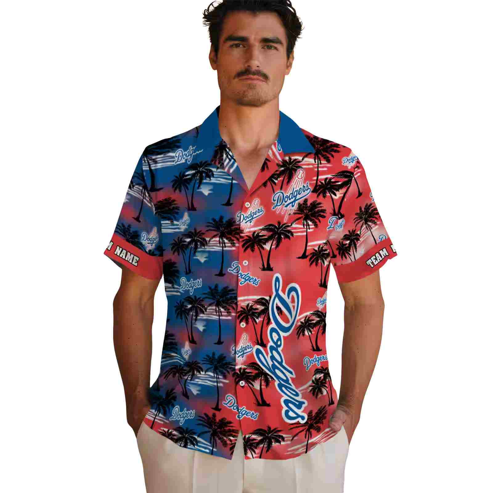 custom los angeles dodgers palm silhouettes blue hawaiian shirt fashion forward