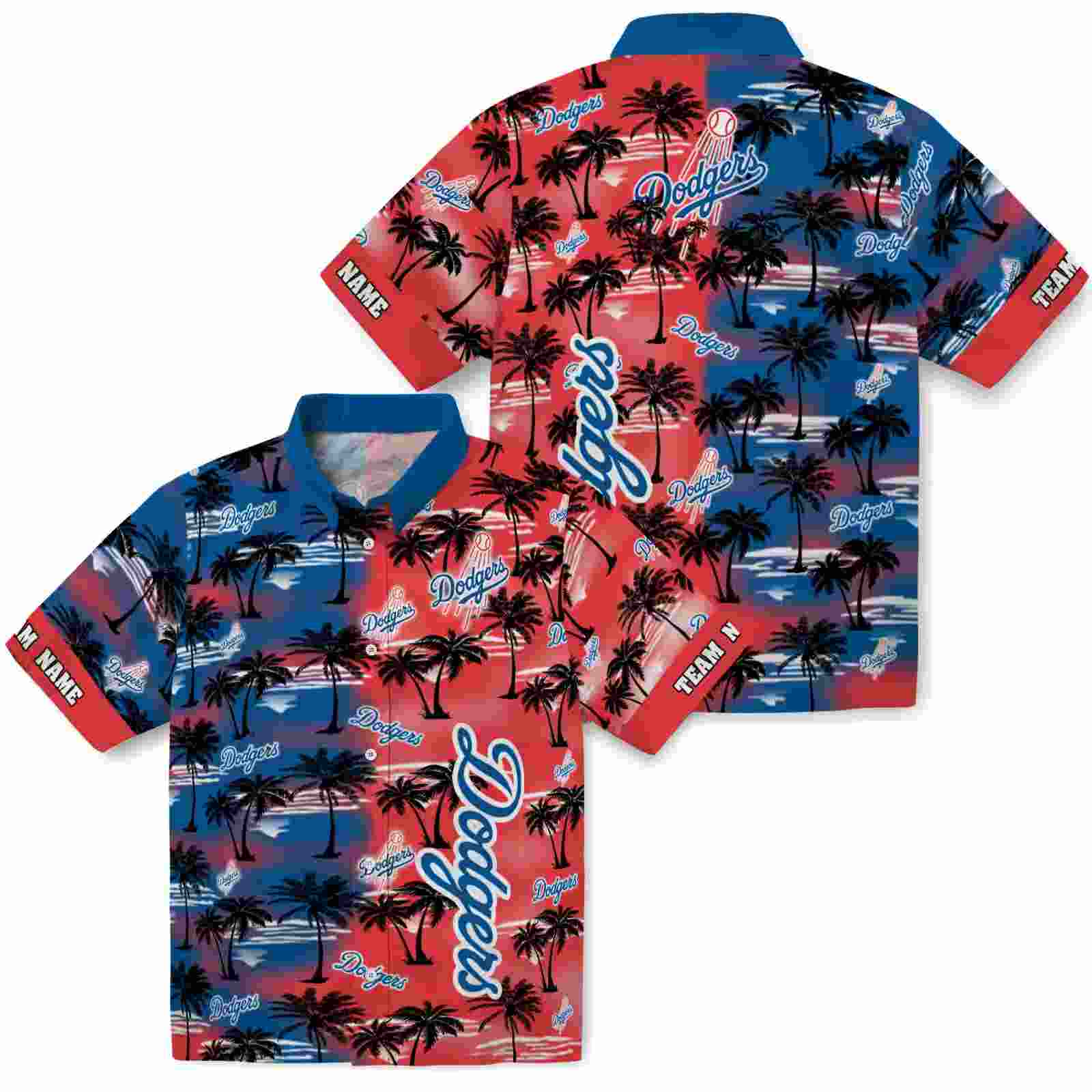 custom los angeles dodgers palm silhouettes blue hawaiian shirt high quality