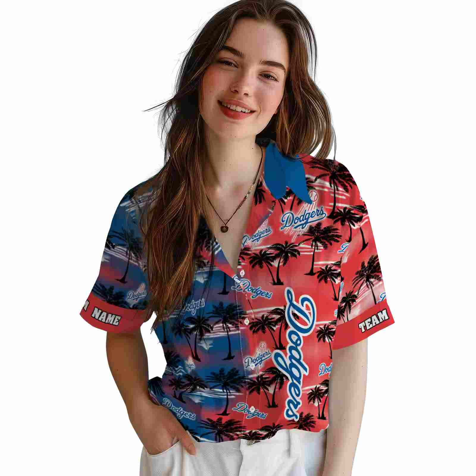 custom los angeles dodgers palm silhouettes blue hawaiian shirt latest model