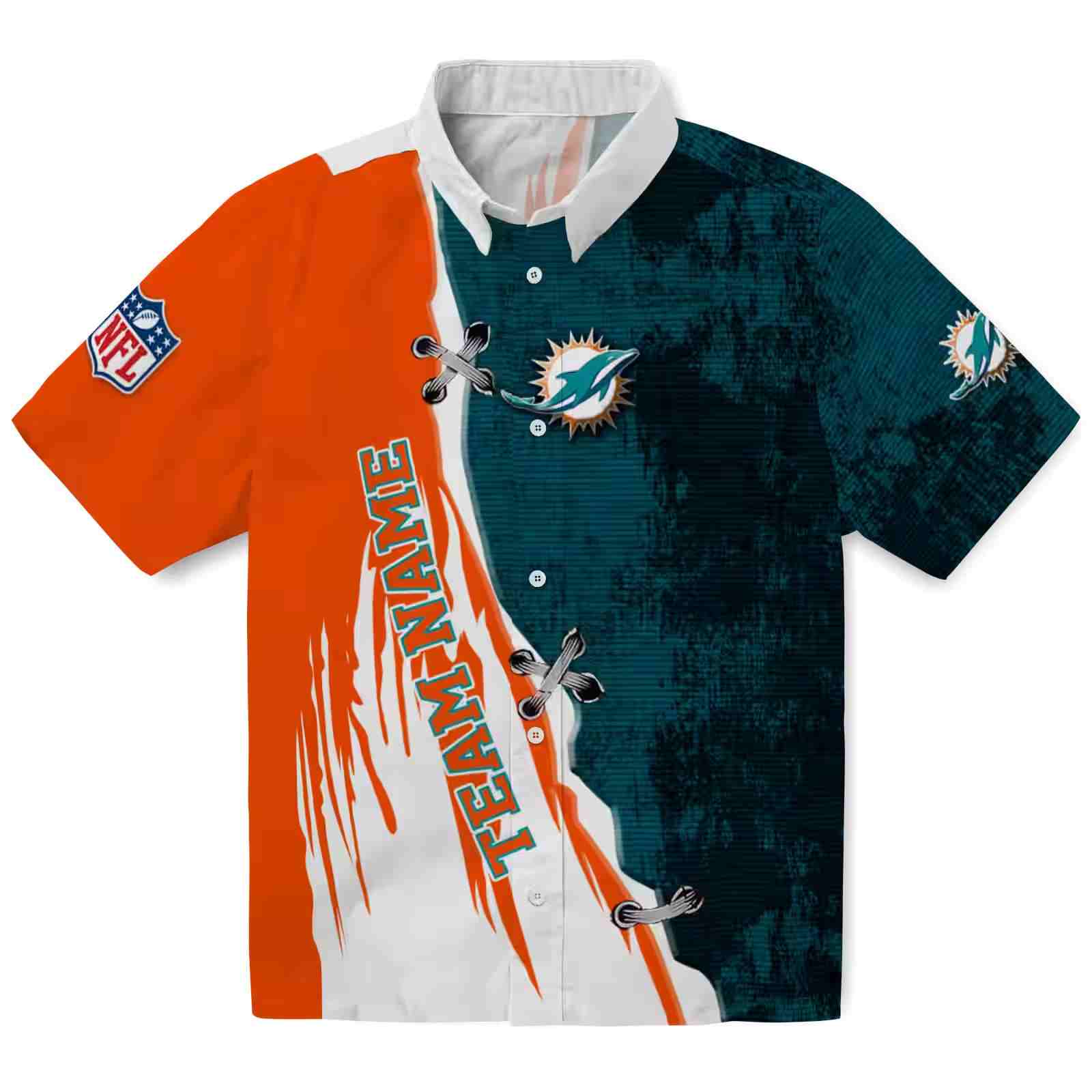 Custom Miami Dolphins Edgy Streaks Aqua White Hawaiian Shirt