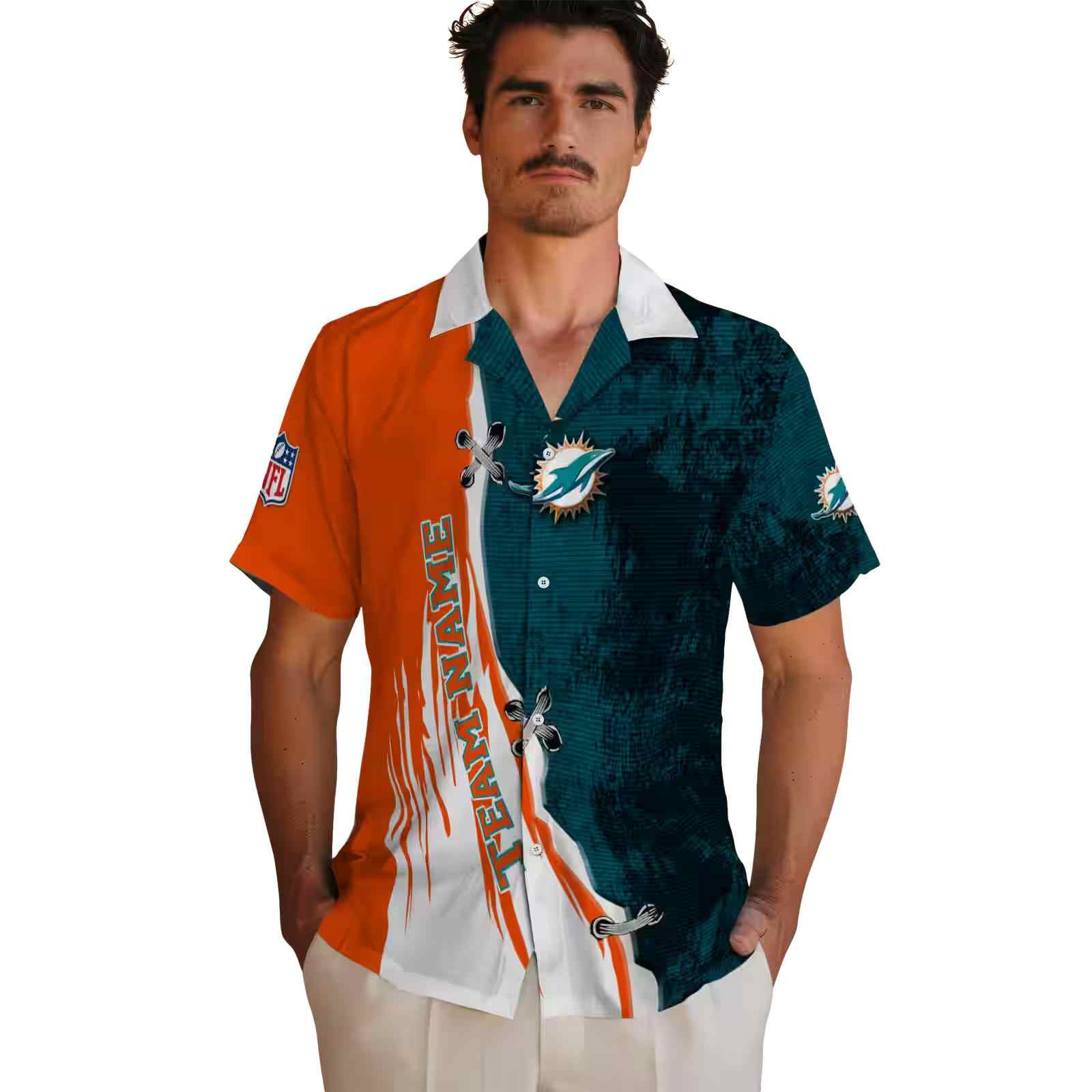 custom miami dolphins edgy streaks aqua white hawaiian shirt fashion forward