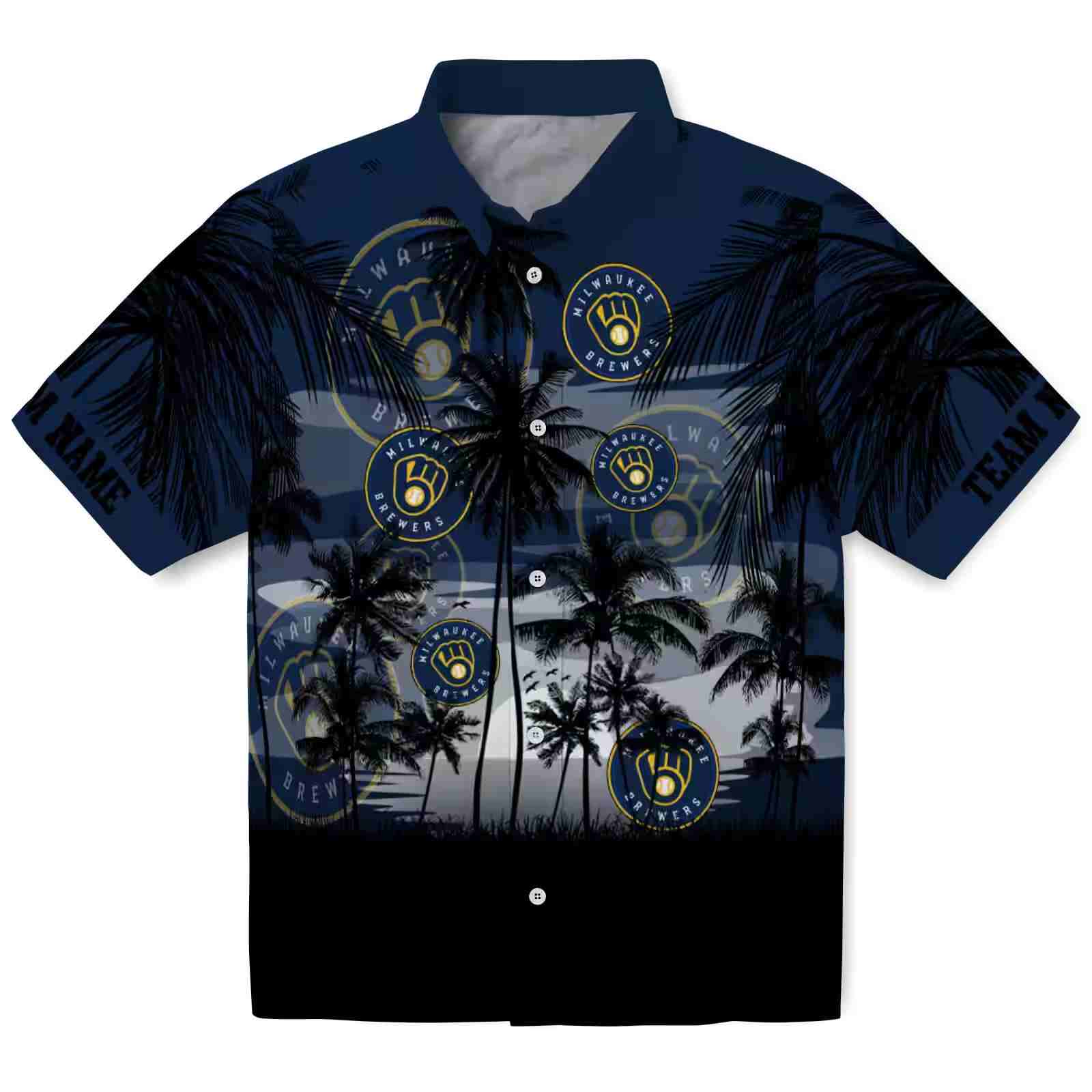 Custom Milwaukee Brewers Sunset Scene Navy Blue Black Hawaiian Shirt