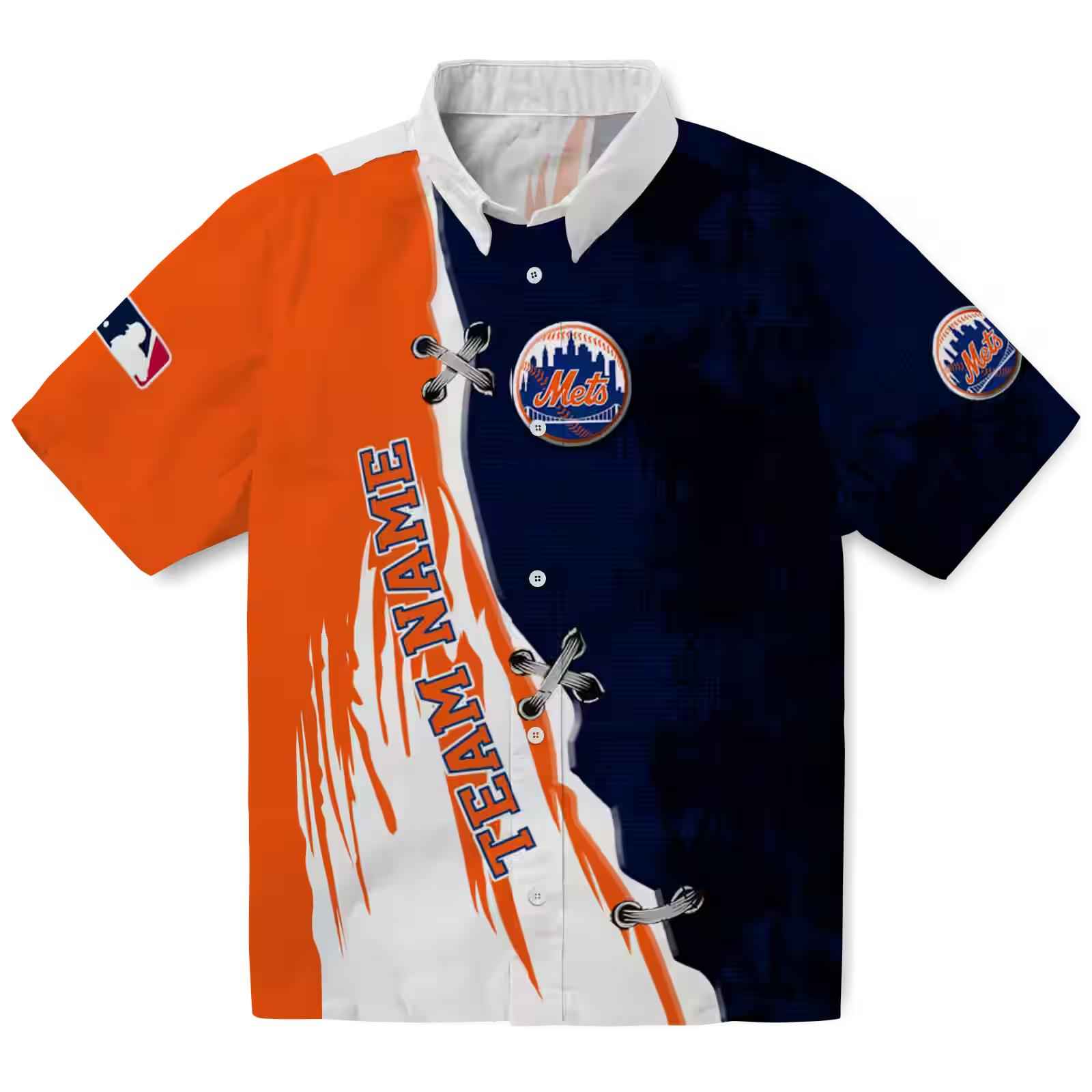 Custom New York Mets Edgy Streaks Blue White Hawaiian Shirt