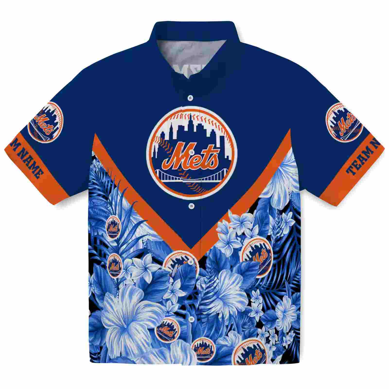 Custom New York Mets Floral Chevron Blue Hawaiian Shirt