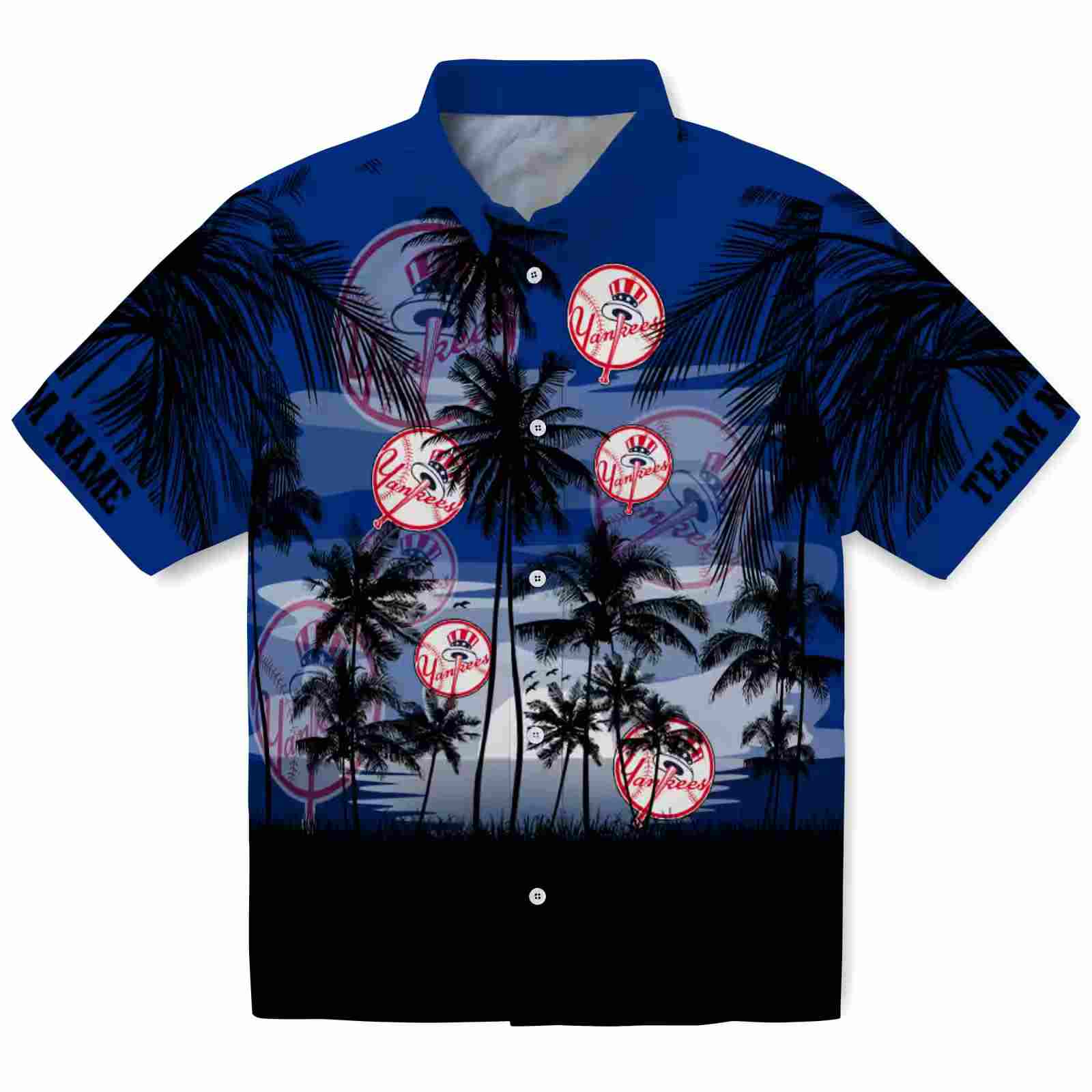 Custom New York Yankees Sunset Scene Navy Black Hawaiian Shirt