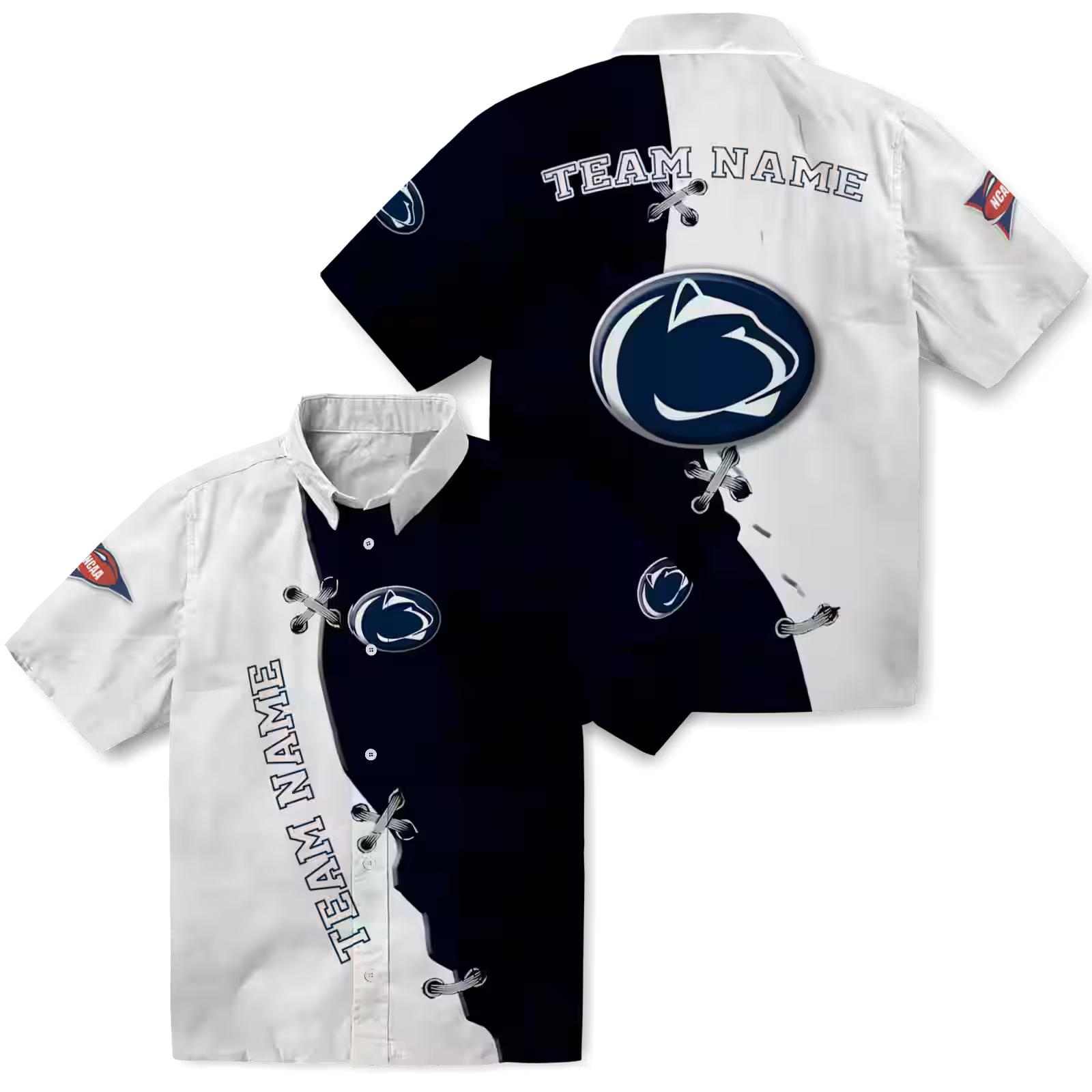 custom penn state nittany lions edgy streaks blue white hawaiian shirt high quality