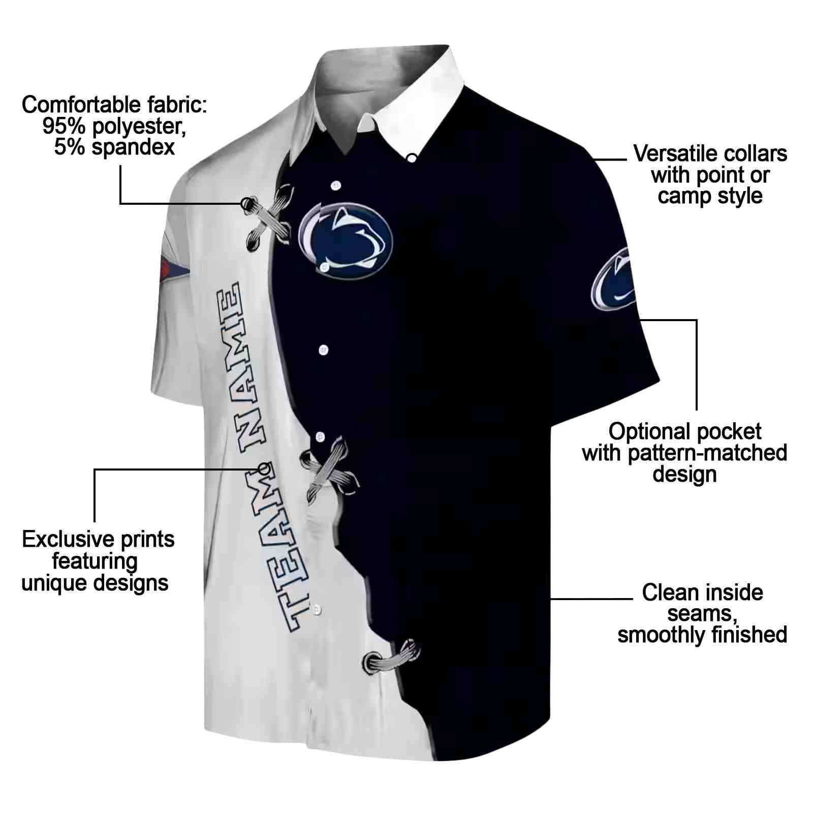 custom penn state nittany lions edgy streaks blue white hawaiian shirt new arrival